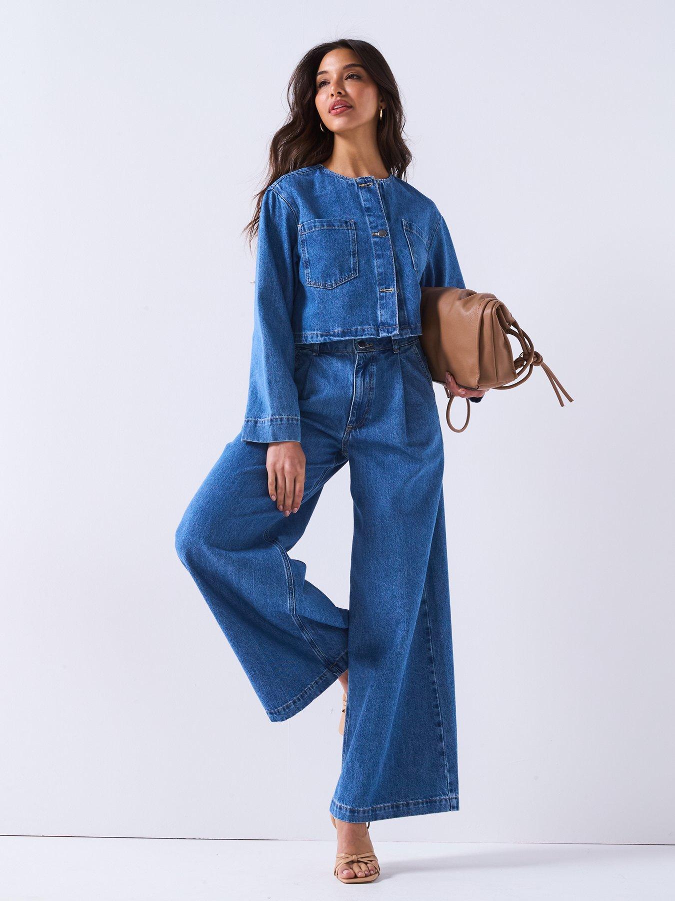  image of v-by-very-high-waist-palazzo-co-ord-jeans-mid-wash