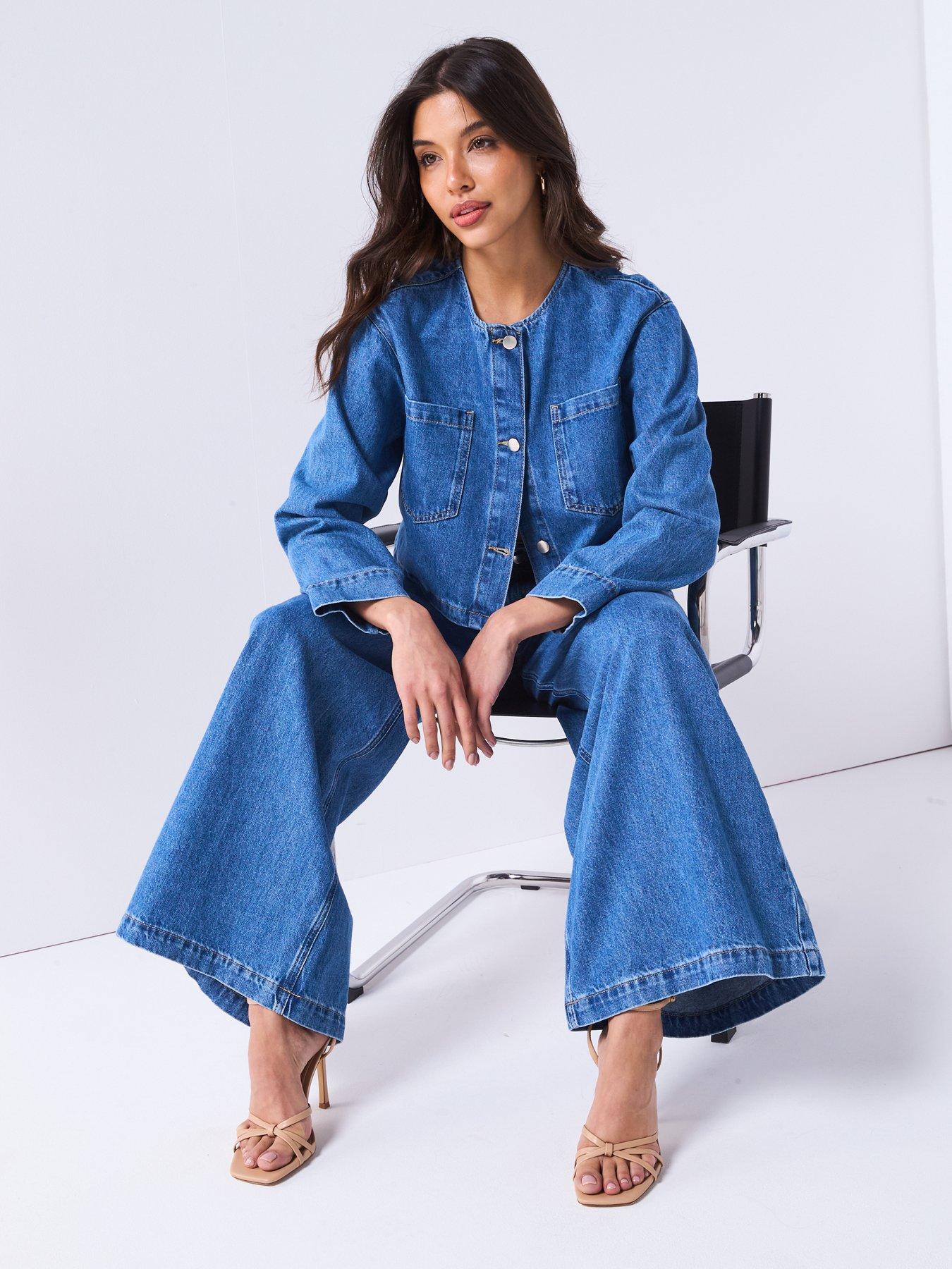  image of v-by-very-high-waist-palazzo-co-ord-jeans-mid-wash