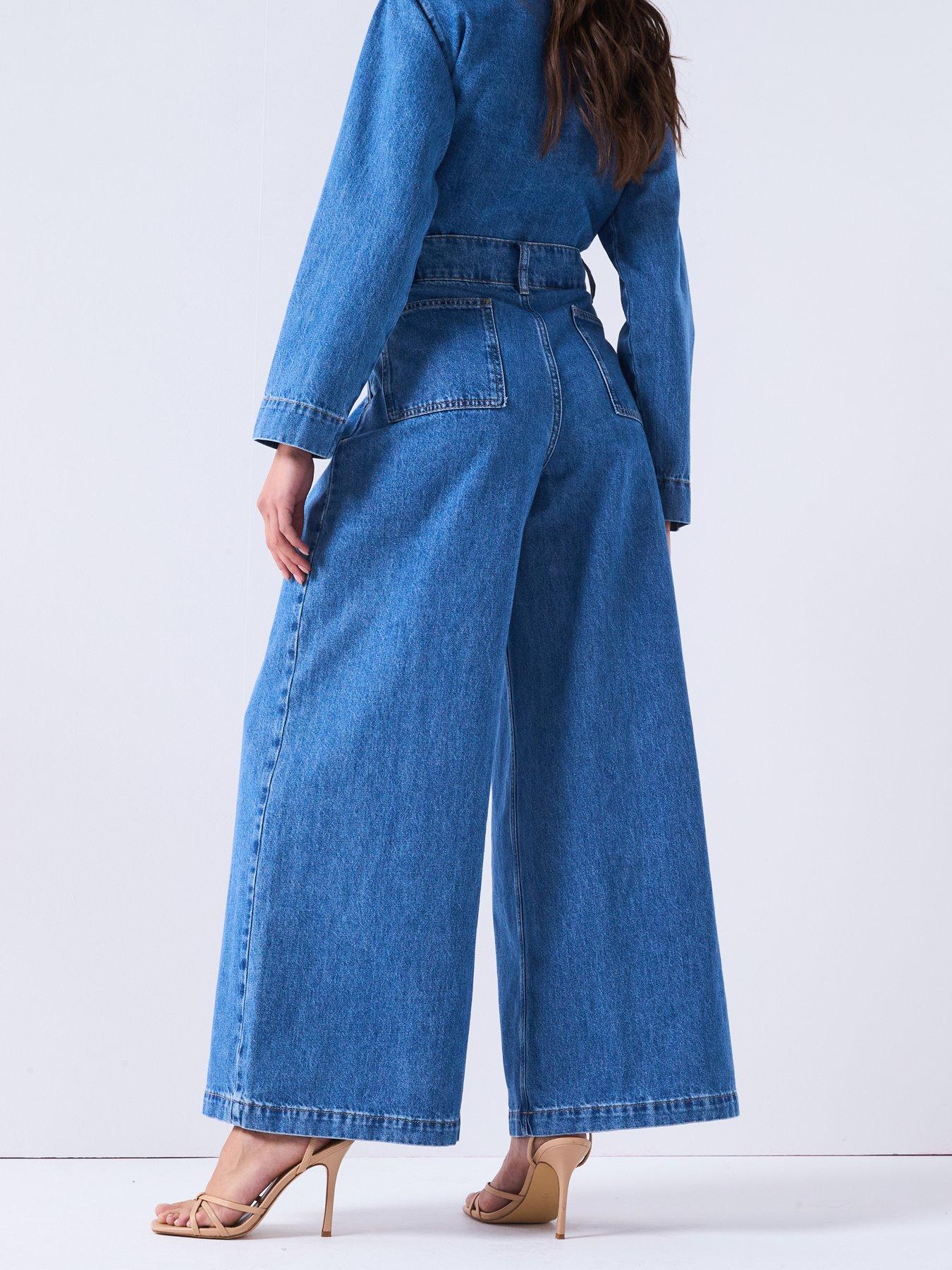  image of v-by-very-high-waist-palazzo-co-ord-jeans-mid-wash