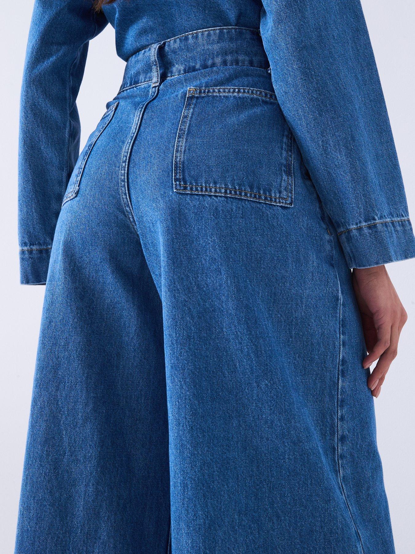  image of v-by-very-high-waist-palazzo-co-ord-jeans-mid-wash