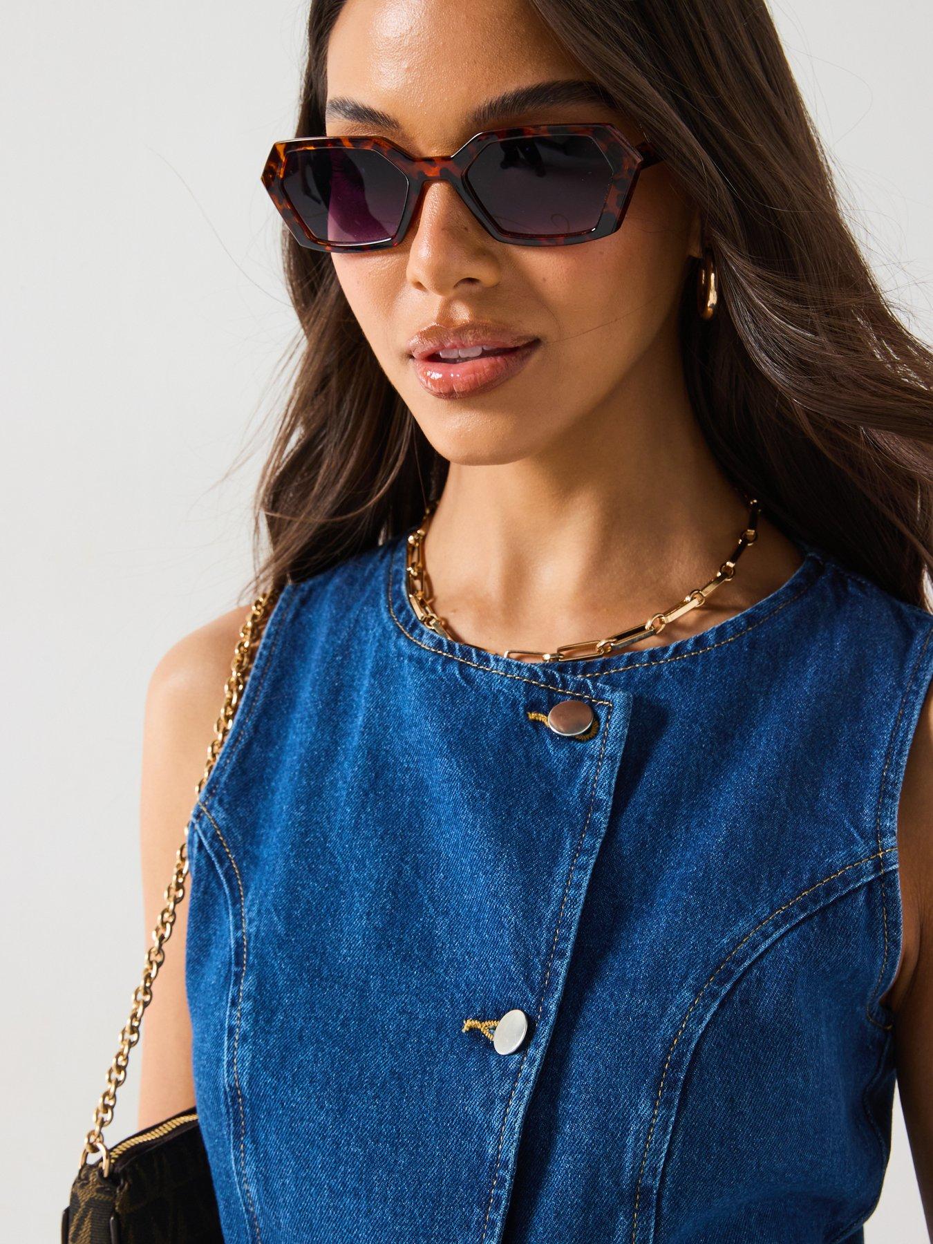  image of v-by-very-denim-asymmetric-button-co-ord-top-mid-wash