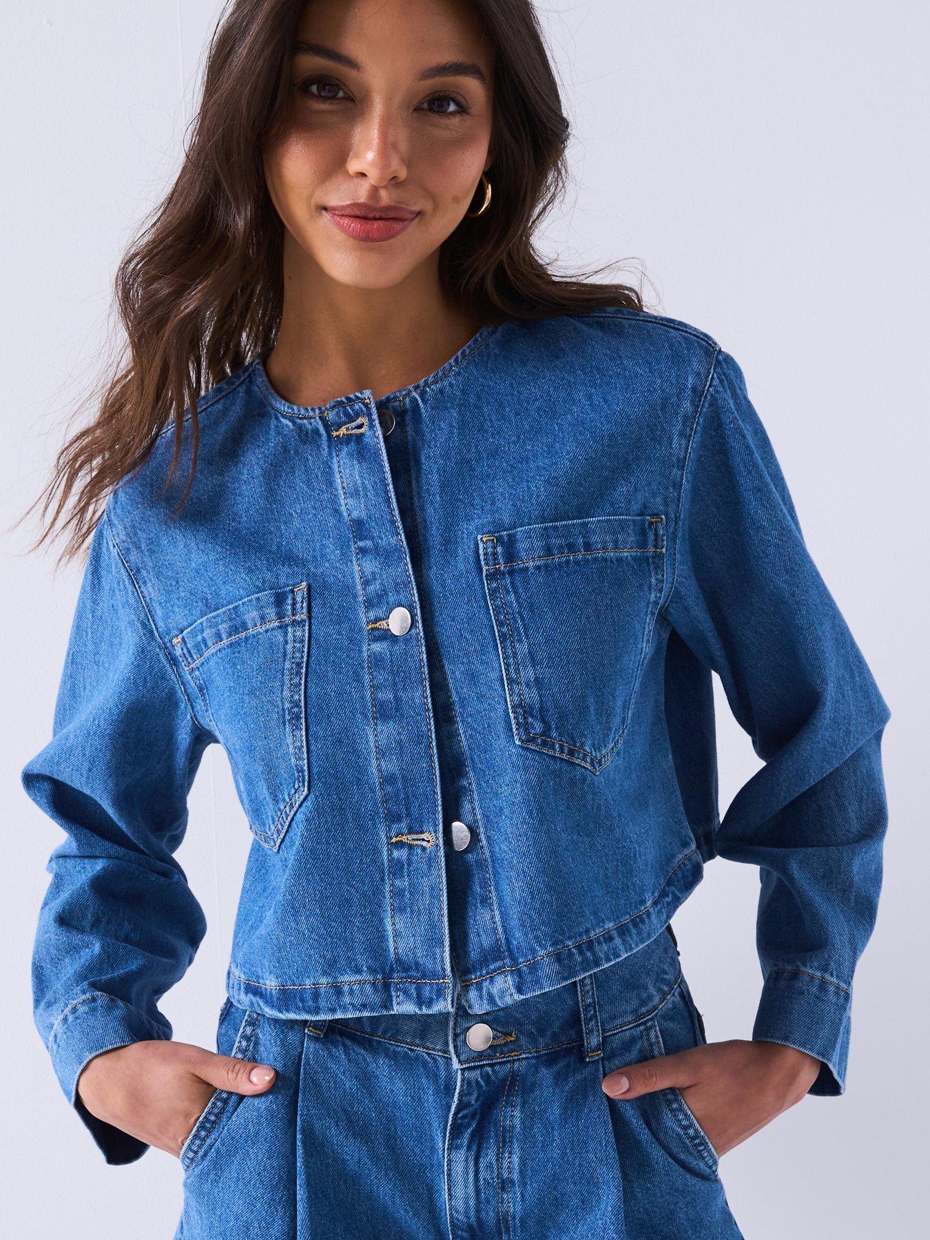 V by Very Denim Round Neck Co-Ord Top - Mid Wash