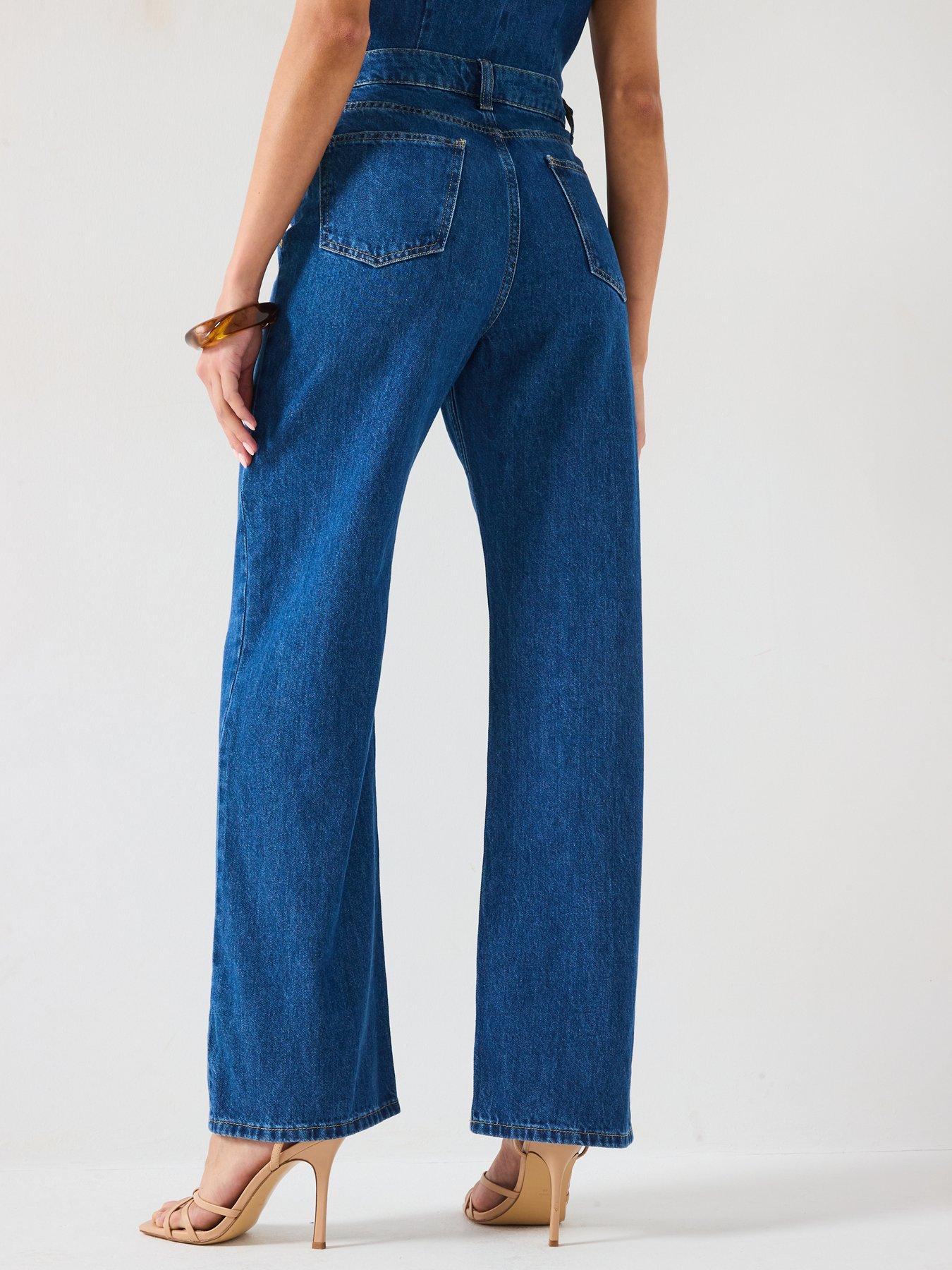  image of v-by-very-denim-tailored-wide-leg-co-ord-jeans-mid-wash