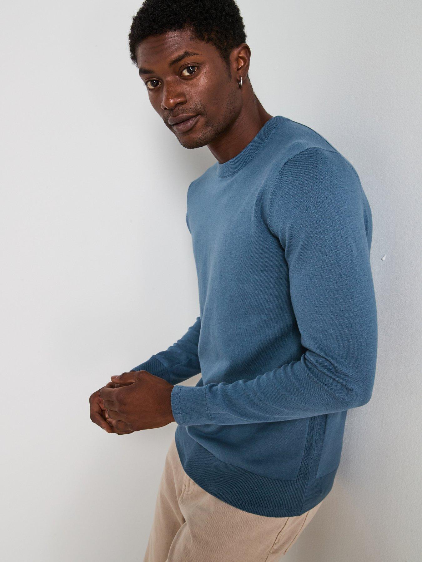 Image 1 of 6 of Very Man Cotton Rich Knitted Crew Neck Jumper - Blue
