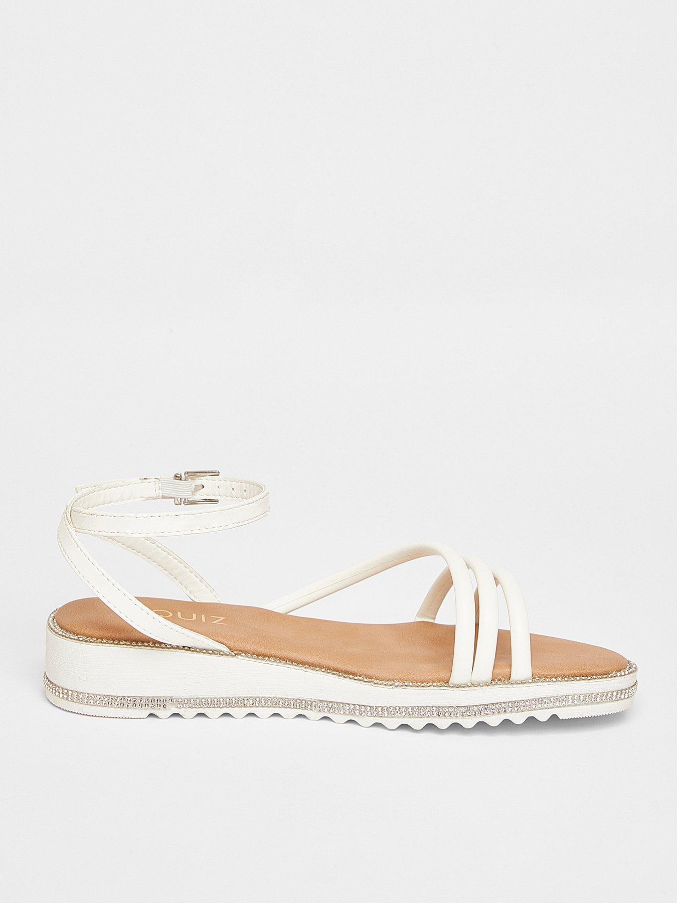Image 1 of 5 of Quiz White Strappy Flat Sandals