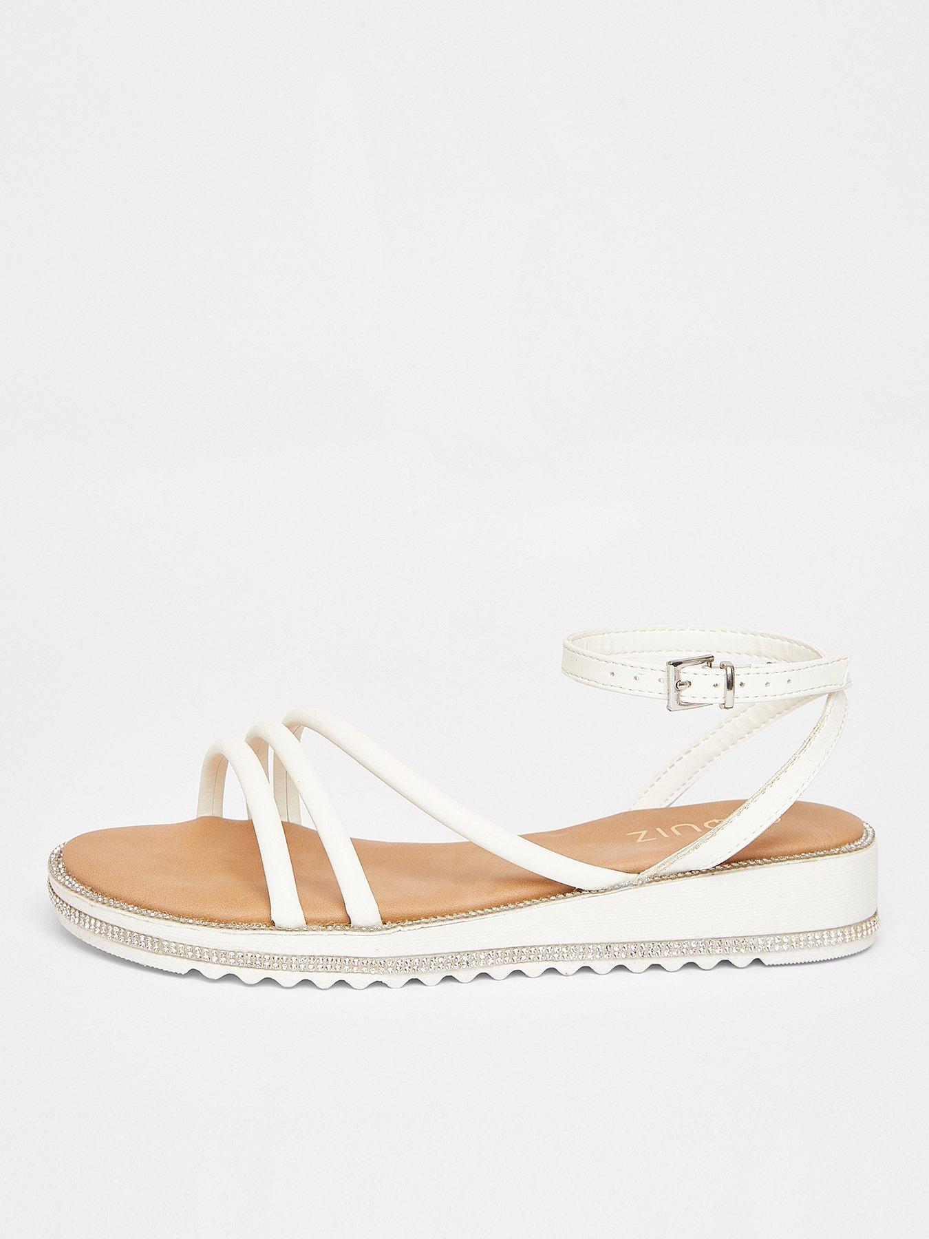 Image 3 of 5 of Quiz White Strappy Flat Sandals