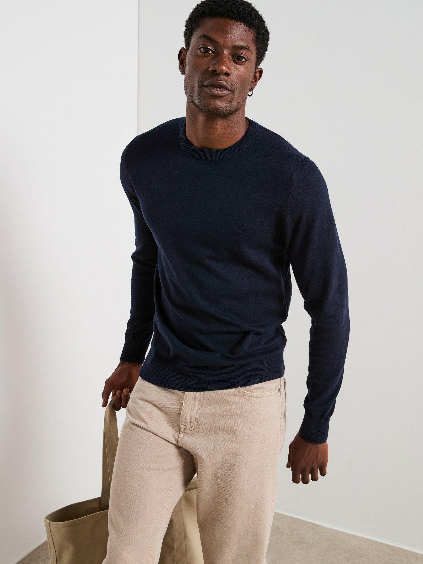 Very Man Cotton Rich Knitted Crew Neck Jumper - Navy