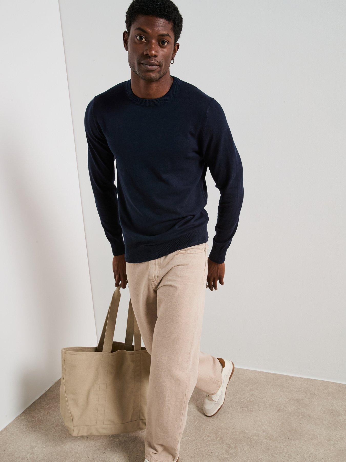 Image 3 of 6 of Very Man Cotton Rich Knitted Crew Neck Jumper - Navy