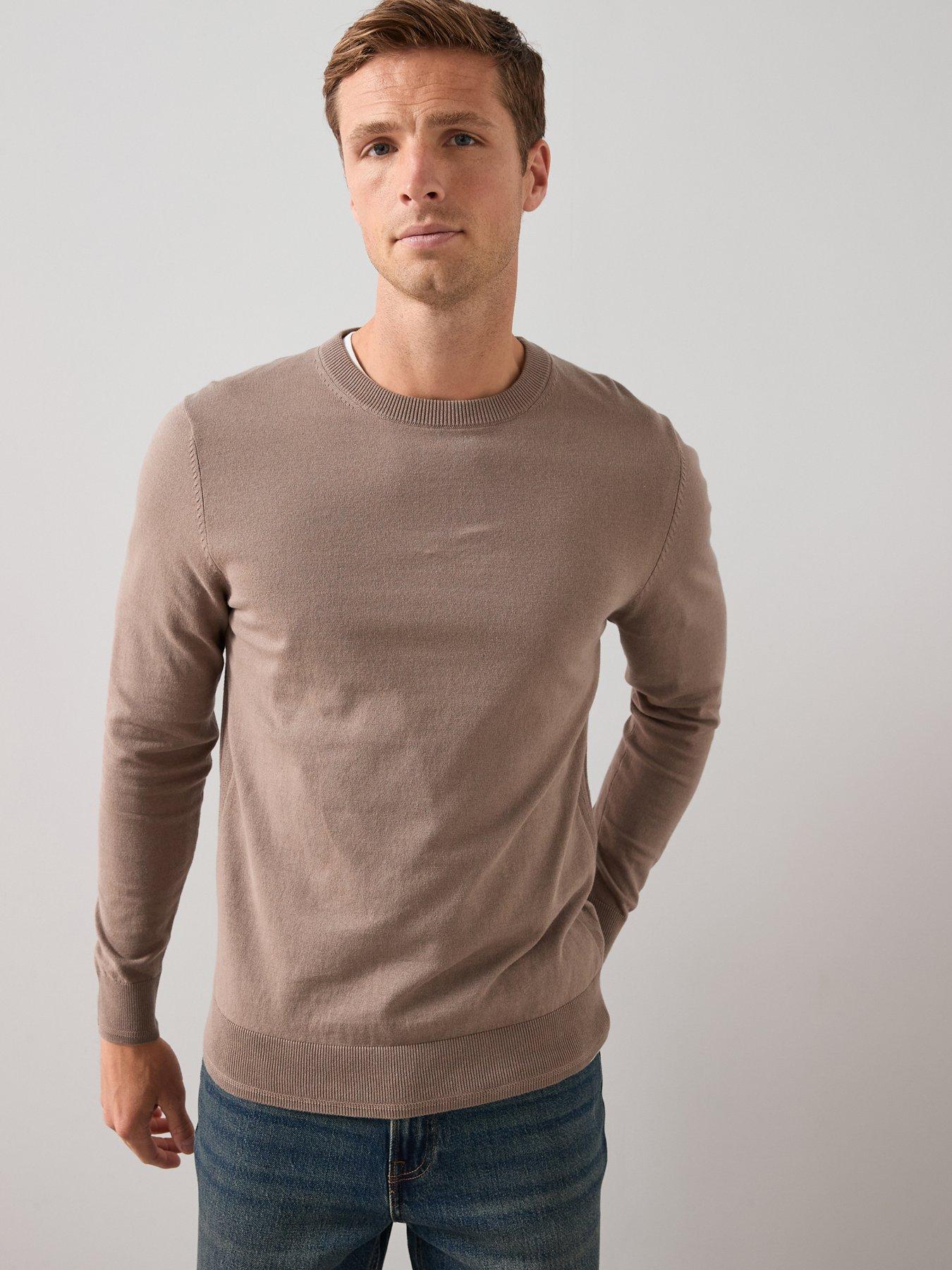 Image 1 of 6 of The Very Collection Cotton Rich Knitted Crew Neck Jumper&nbsp;- Light Brown