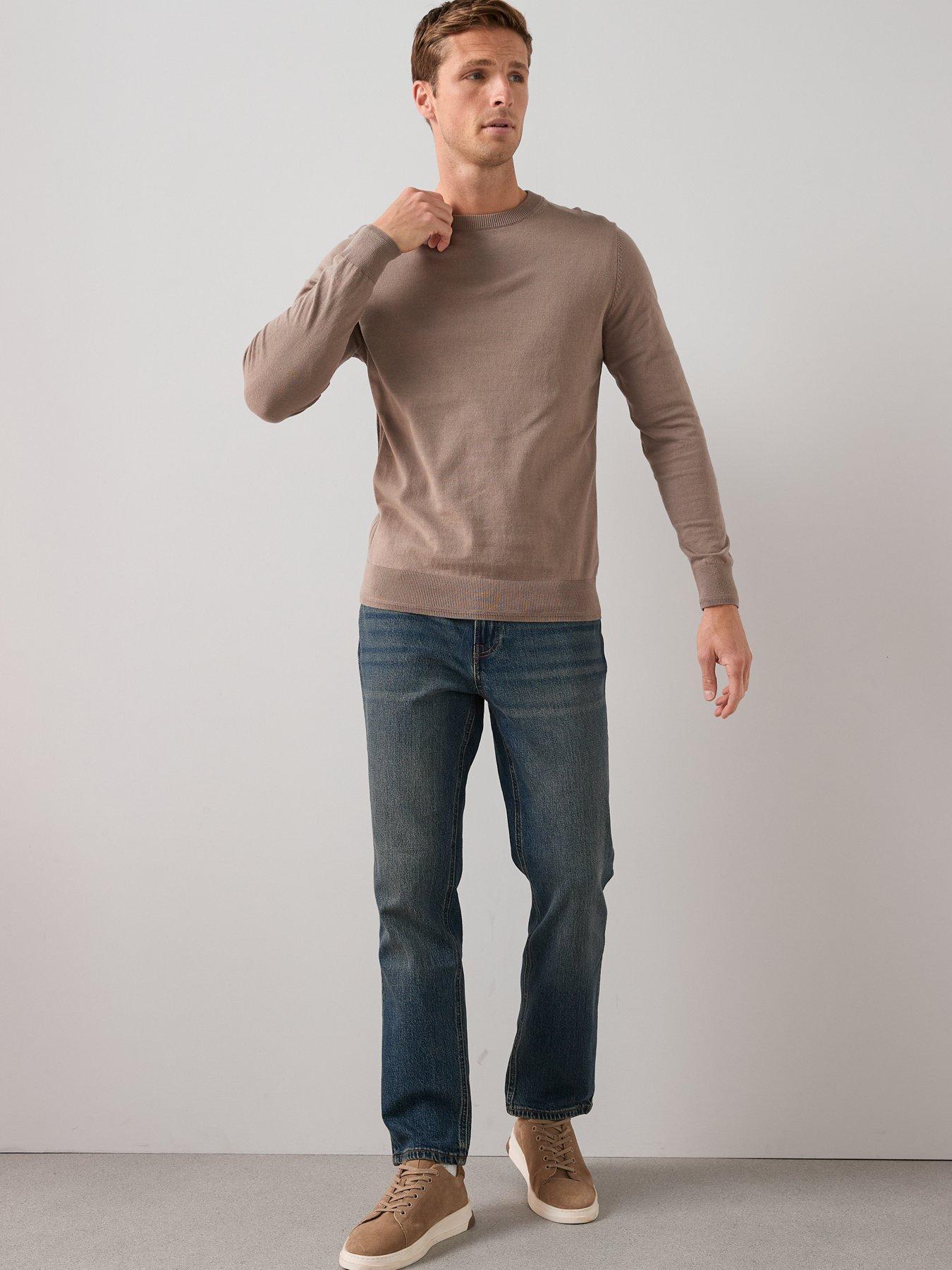  image of the-very-collection-cotton-rich-knitted-crew-neck-jumpernbsp--light-brown