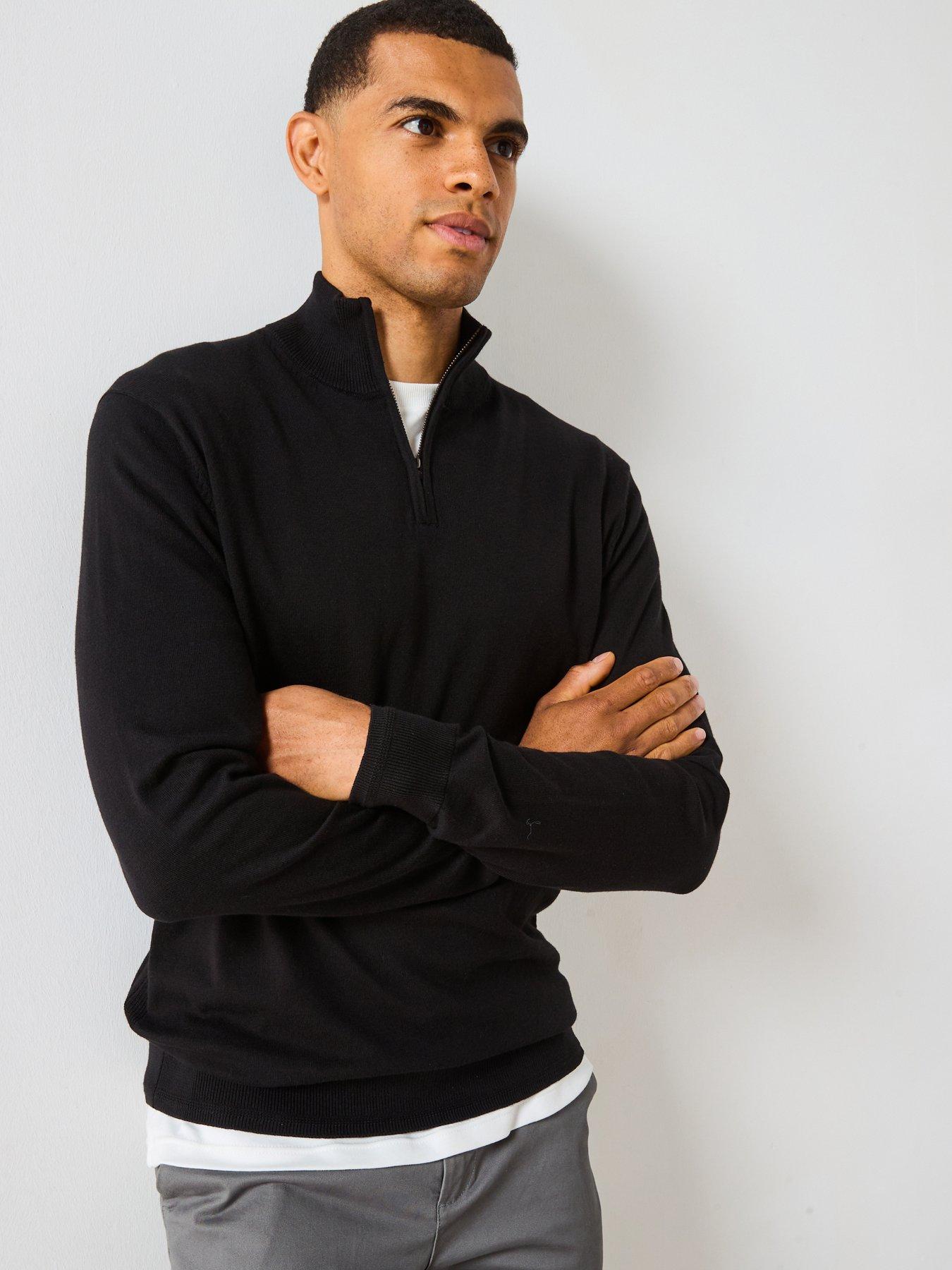 the-very-collection-cotton-rich-knitted-14-zip-jumper--black