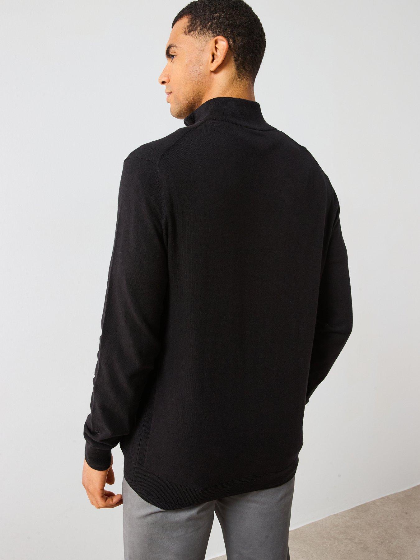  image of the-very-collection-cotton-rich-knitted-14-zip-jumper-black