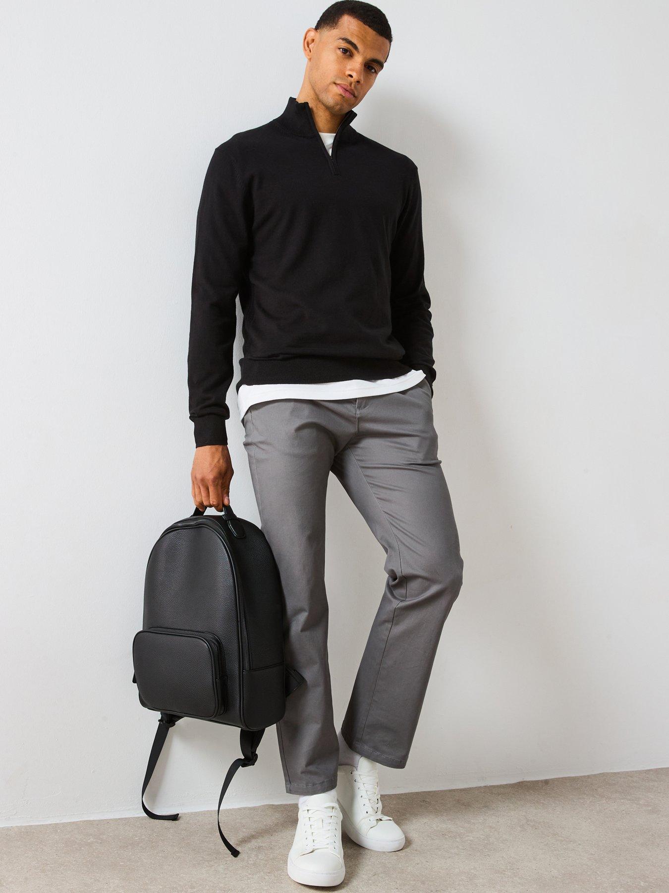  image of the-very-collection-cotton-rich-knitted-14-zip-jumper-black