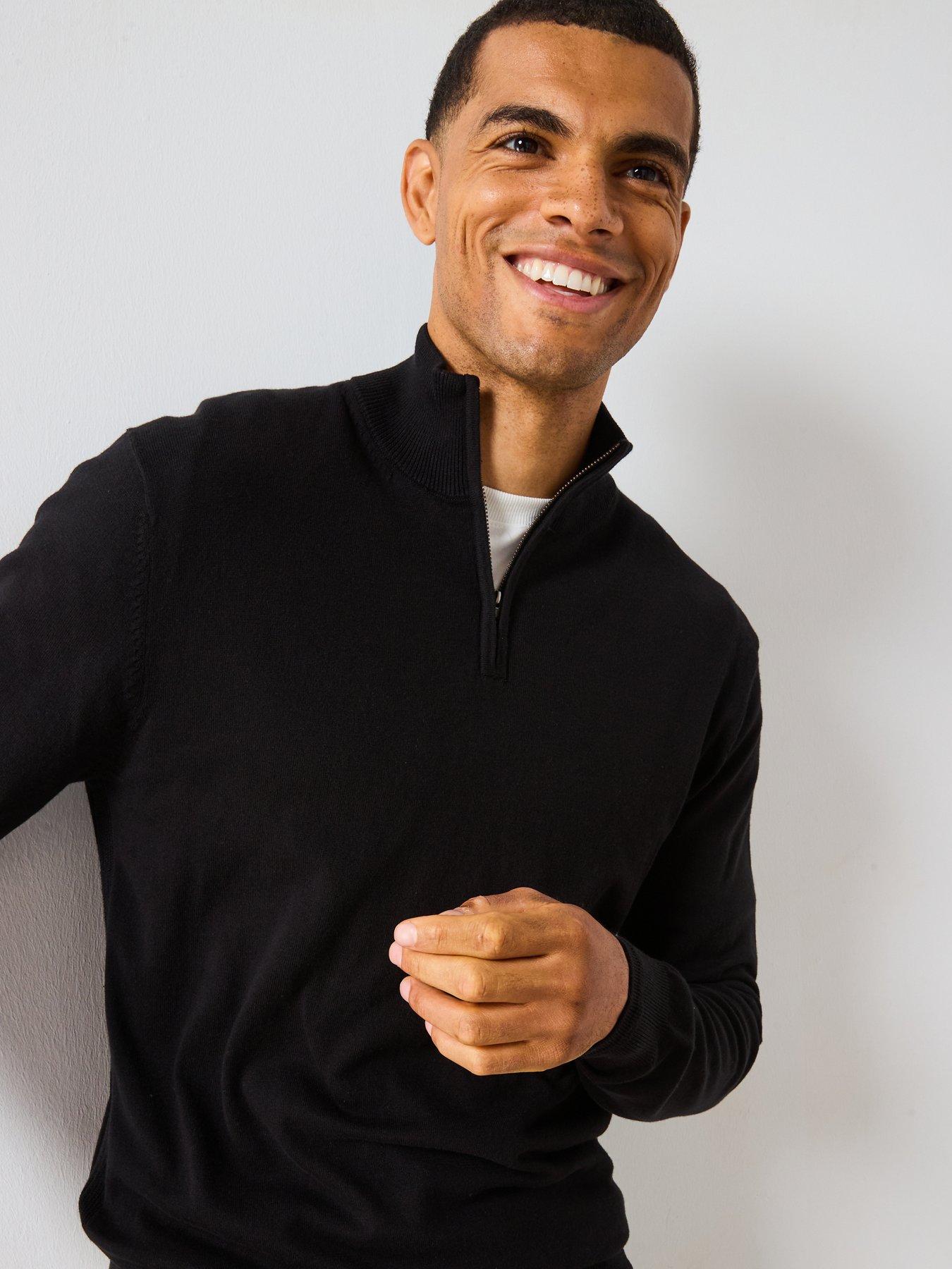  image of the-very-collection-cotton-rich-knitted-14-zip-jumper-black