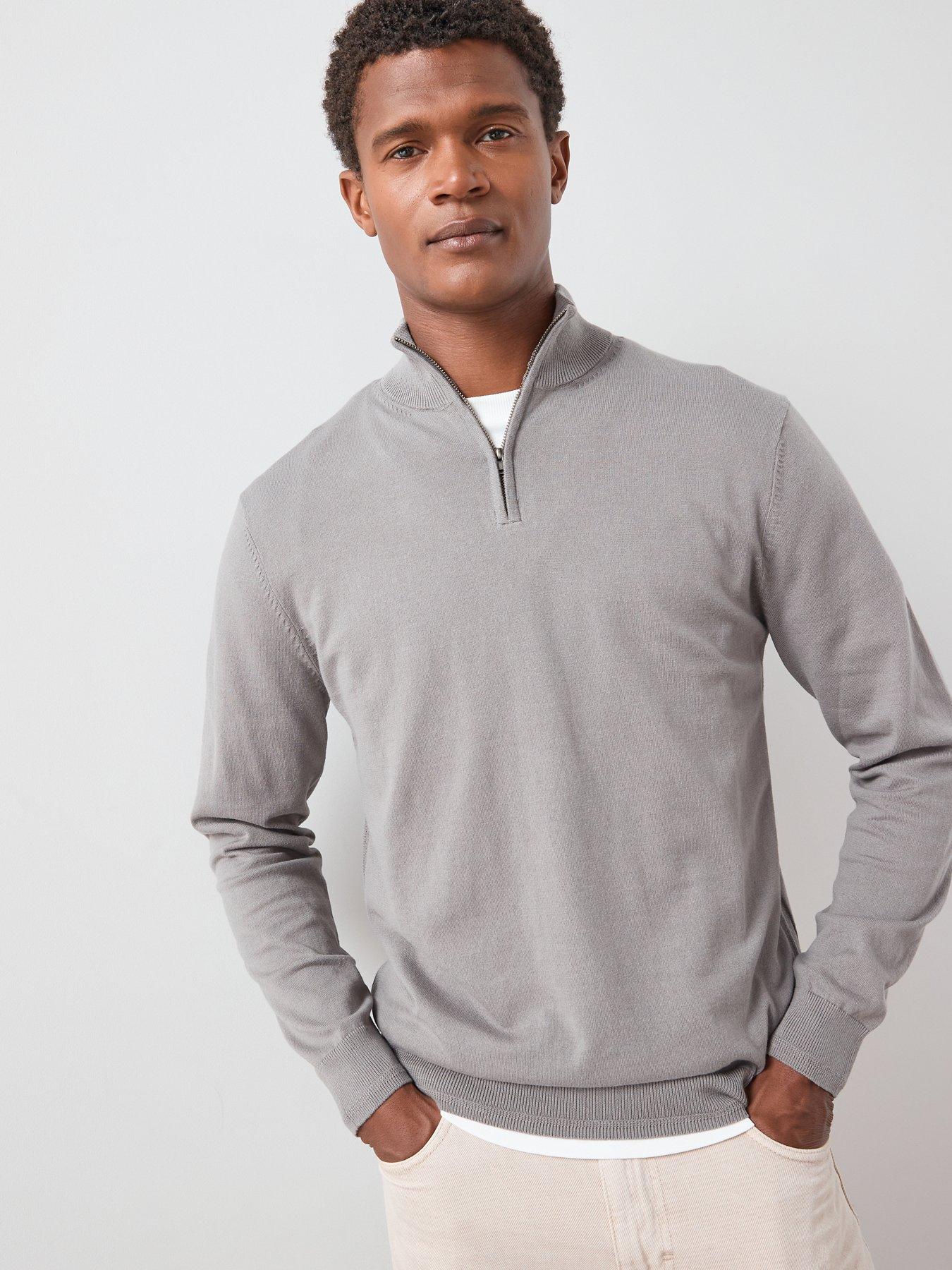 undefined Cotton Rich Knitted 1/4 Zip Jumper - Charcoal