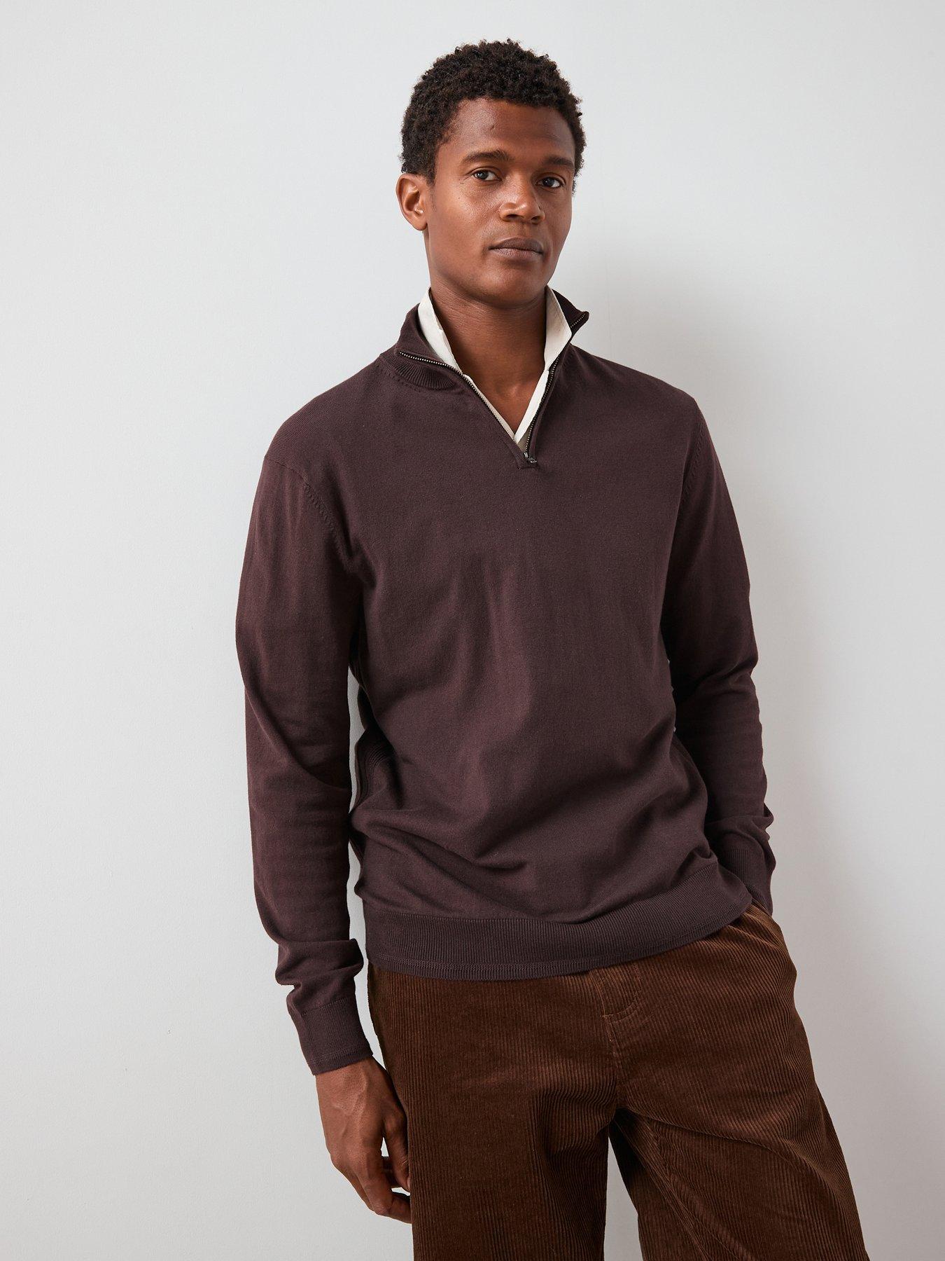 undefined Cotton Rich Knitted 1/4 Zip Jumper - Burgundy