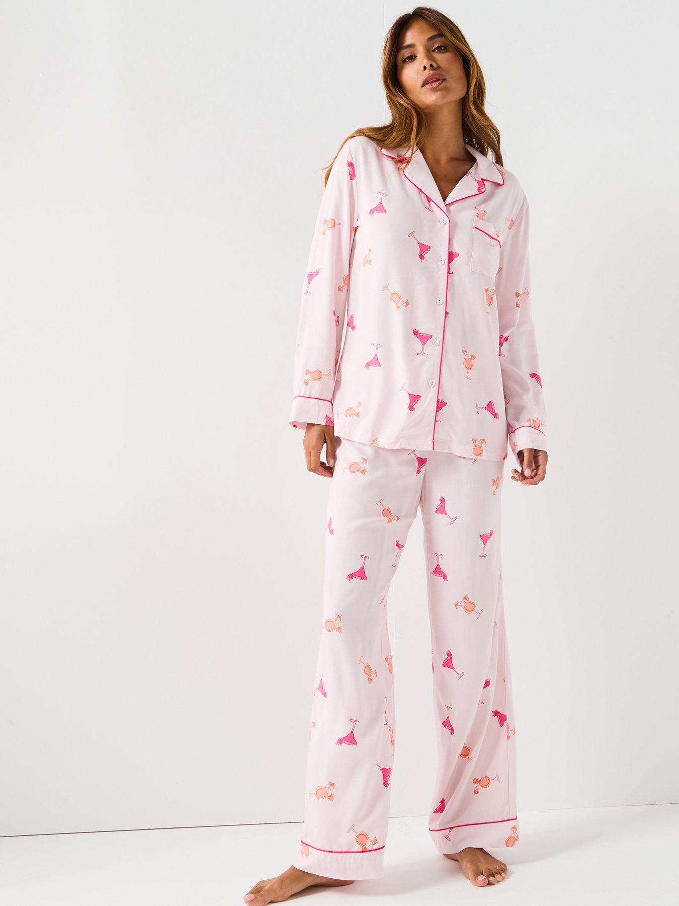 undefined Cocktail Print Woven Revere Pj Set - Pink