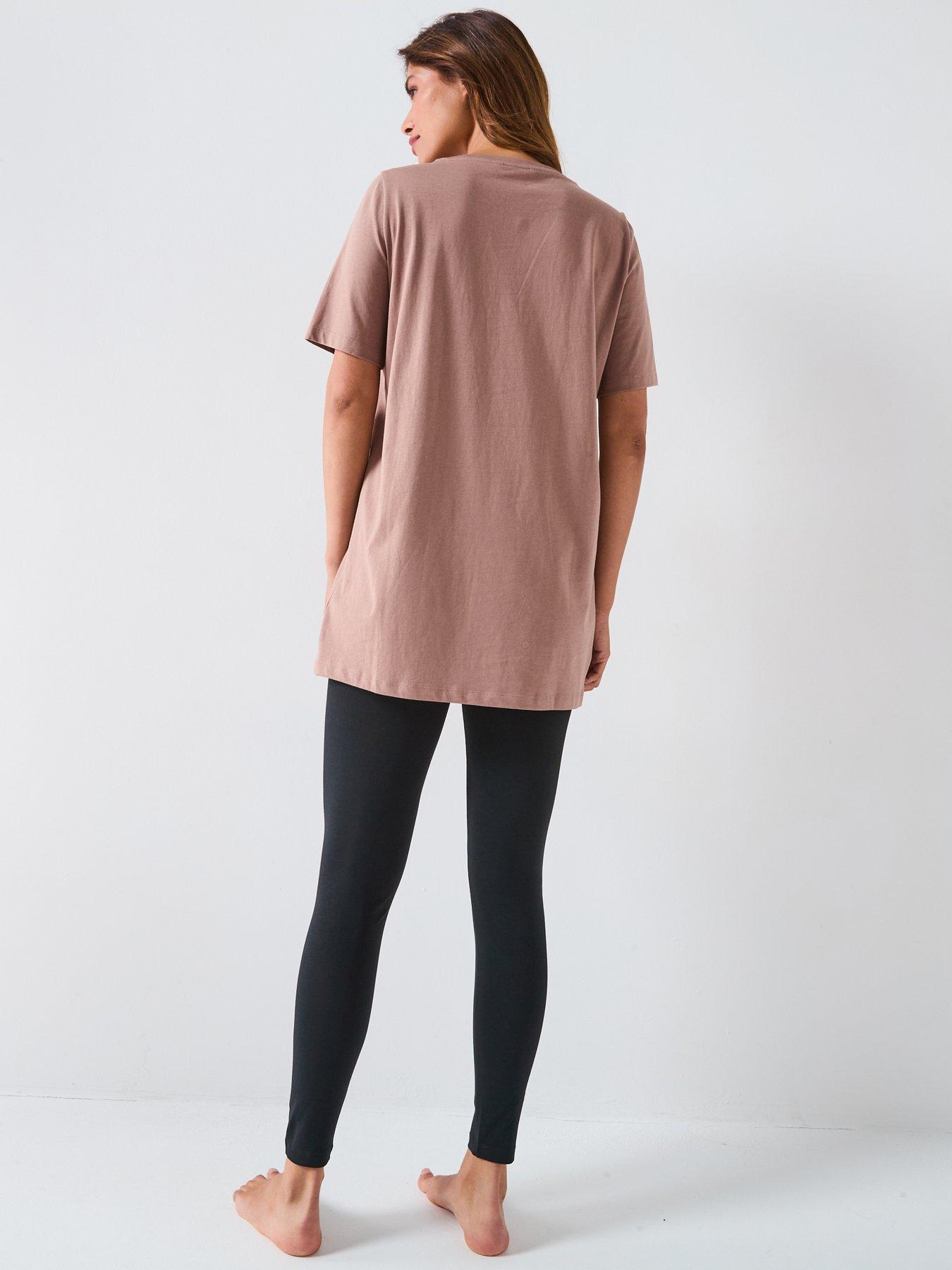Image 2 of 4 of Everyday Slogan Longline T-Shirt With Leggings Pj Set - Brown