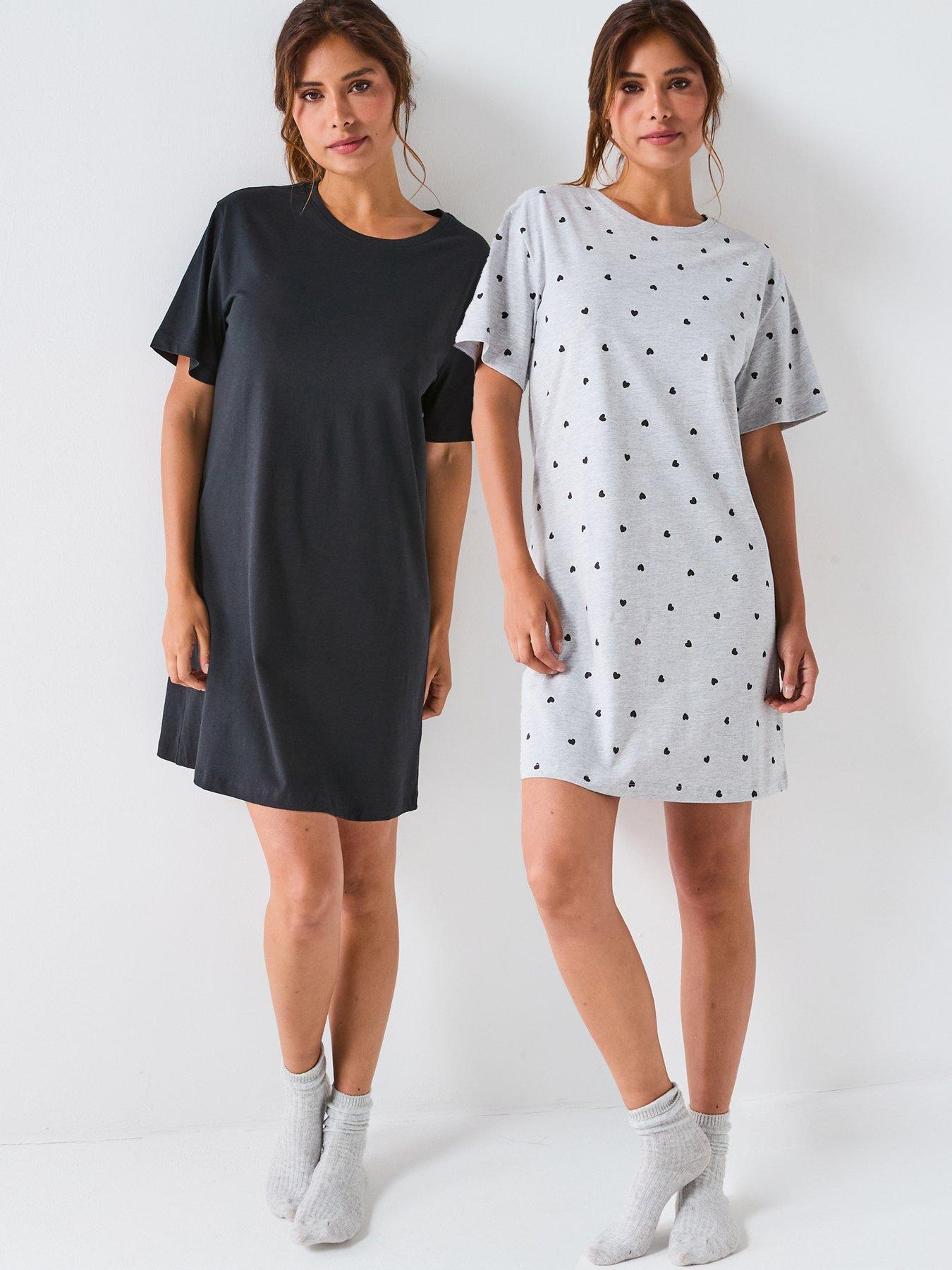 undefined 2 Pack Mono Print Nightdress - Grey