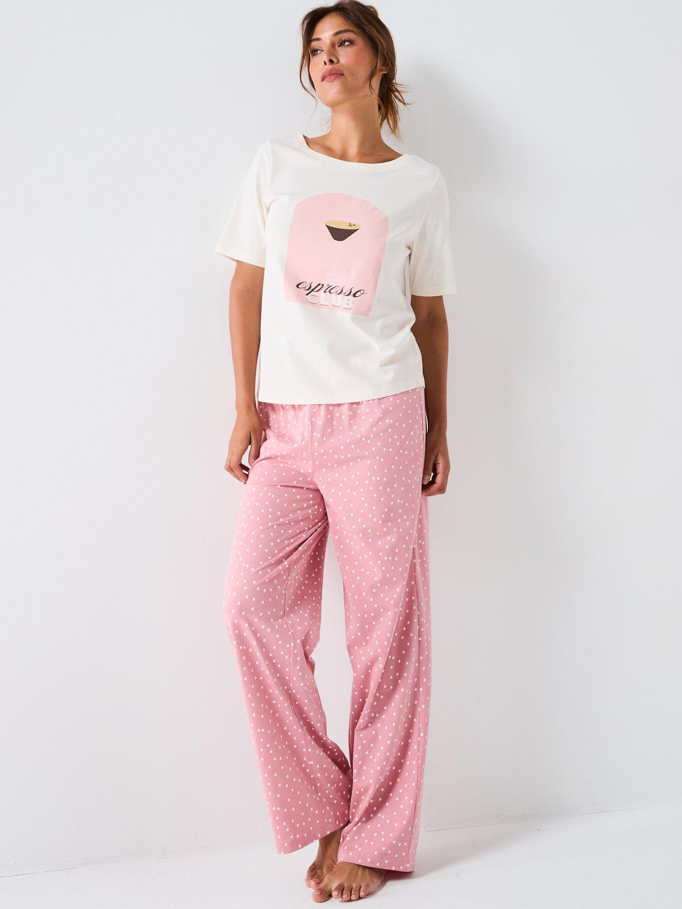 Image 3 of 6 of Everyday Short Sleeve Espresso Wide Leg Pj Set - Pink