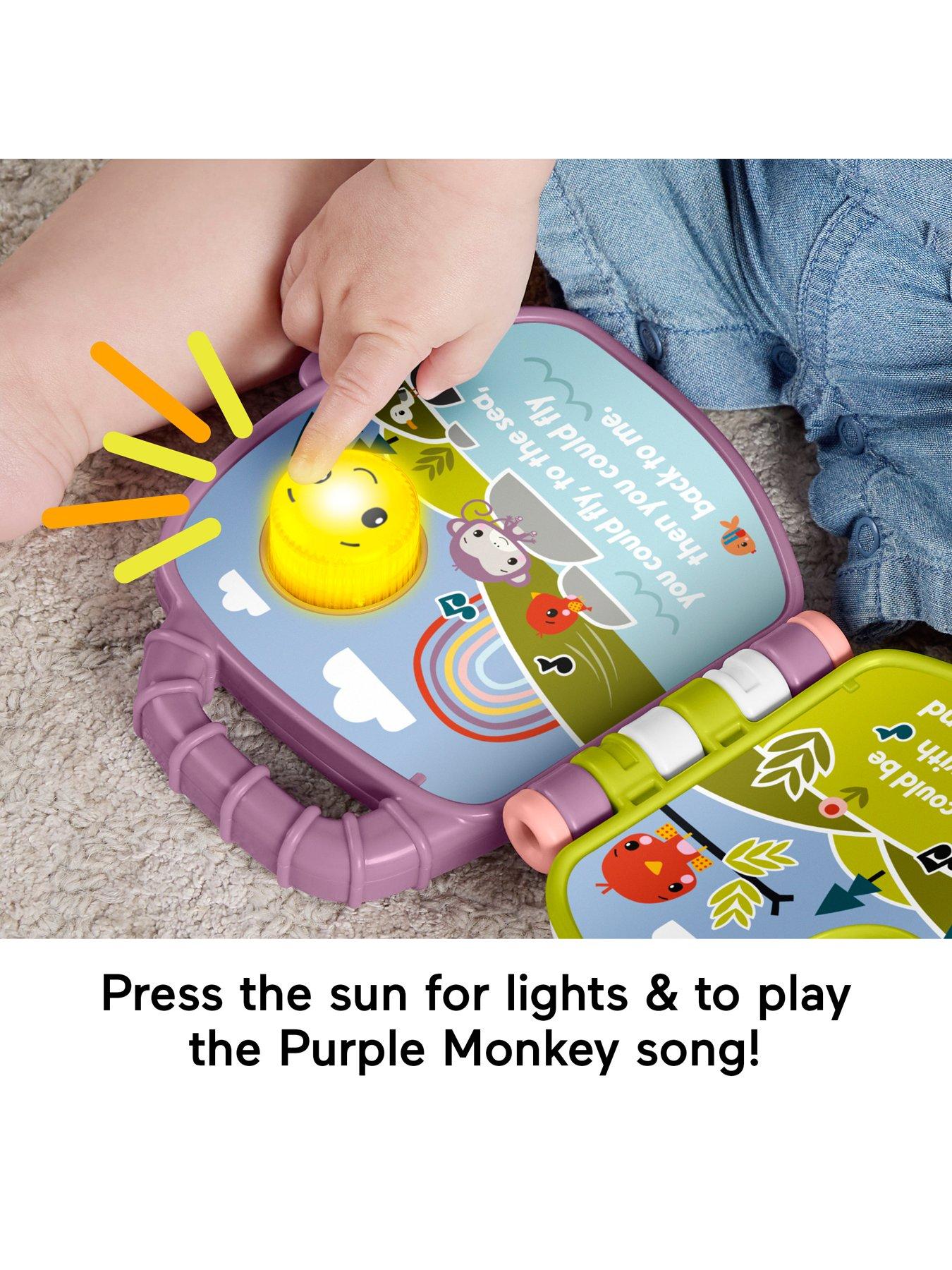  image of fisher-price-purple-monkey-musical-storybook-toy-for-baby-amp-toddler-with-lights-amp-sounds