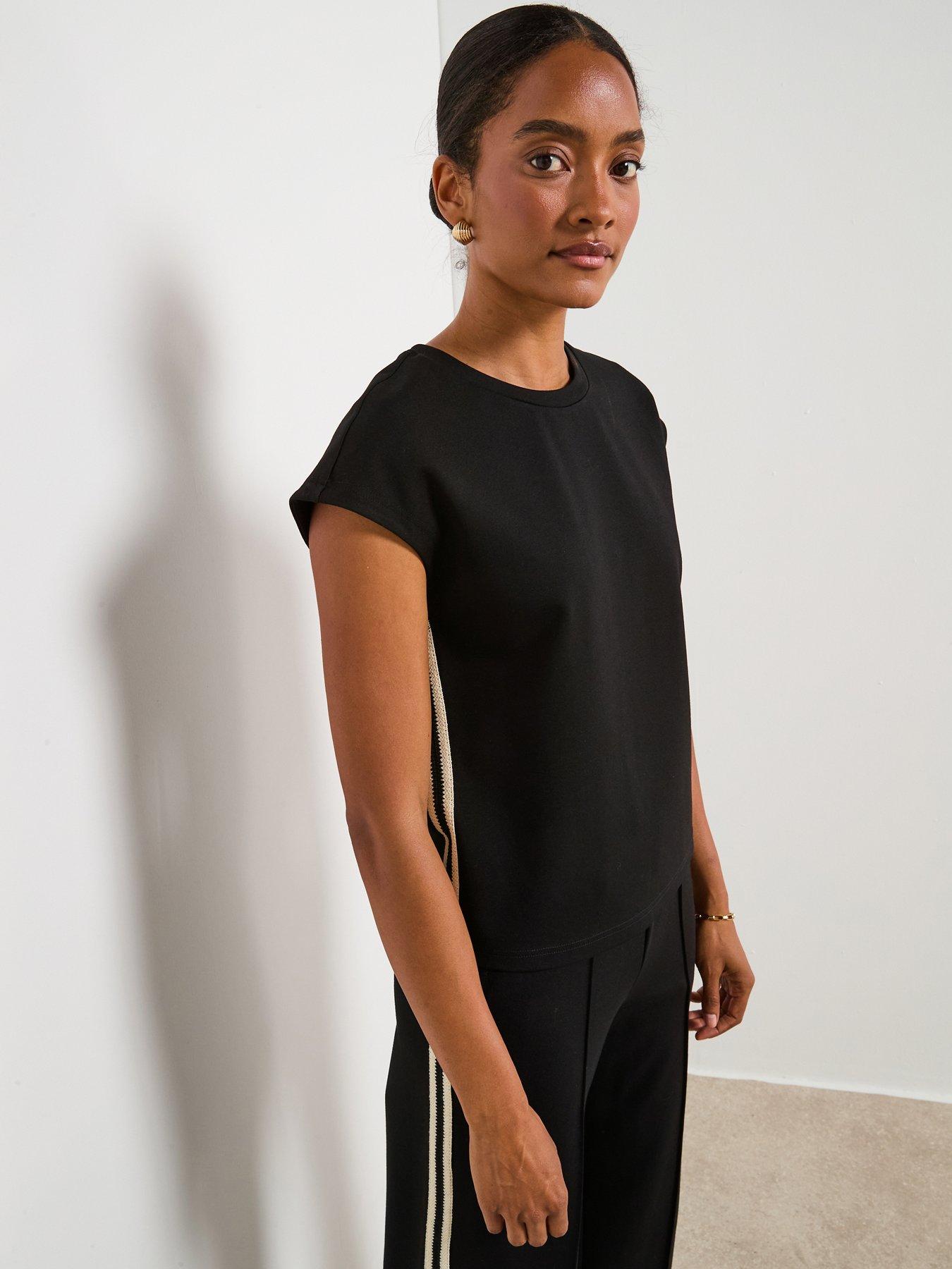 v-by-very-tape-side-t-shirt-black