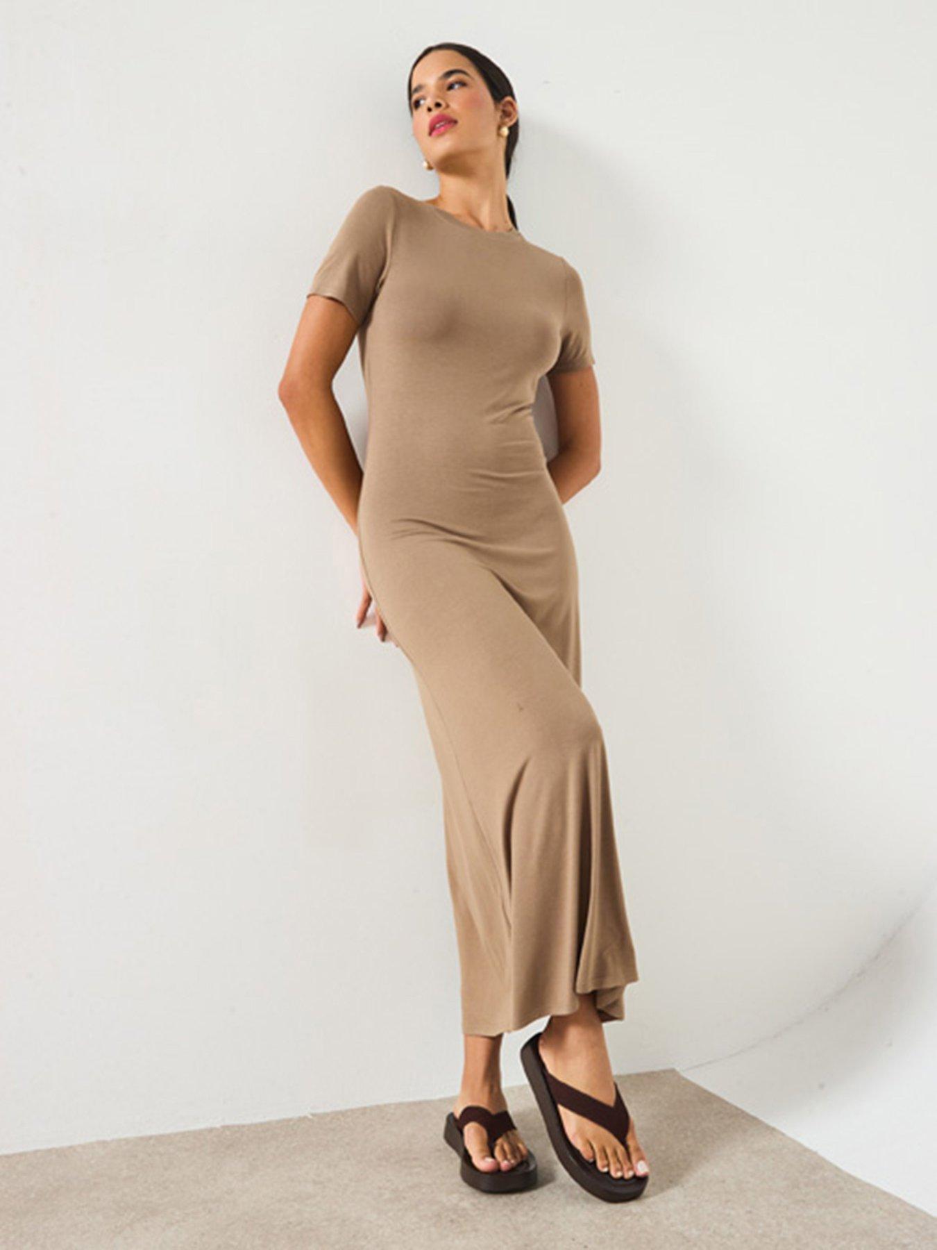 V by Very Viscose Drape Maxi Dress - Beige