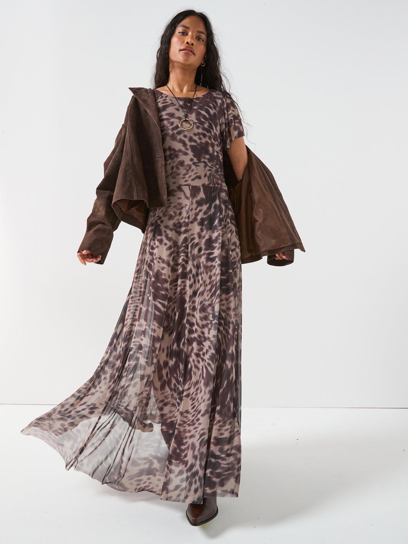 undefined Frill Shoulder Flowing Dress - Print