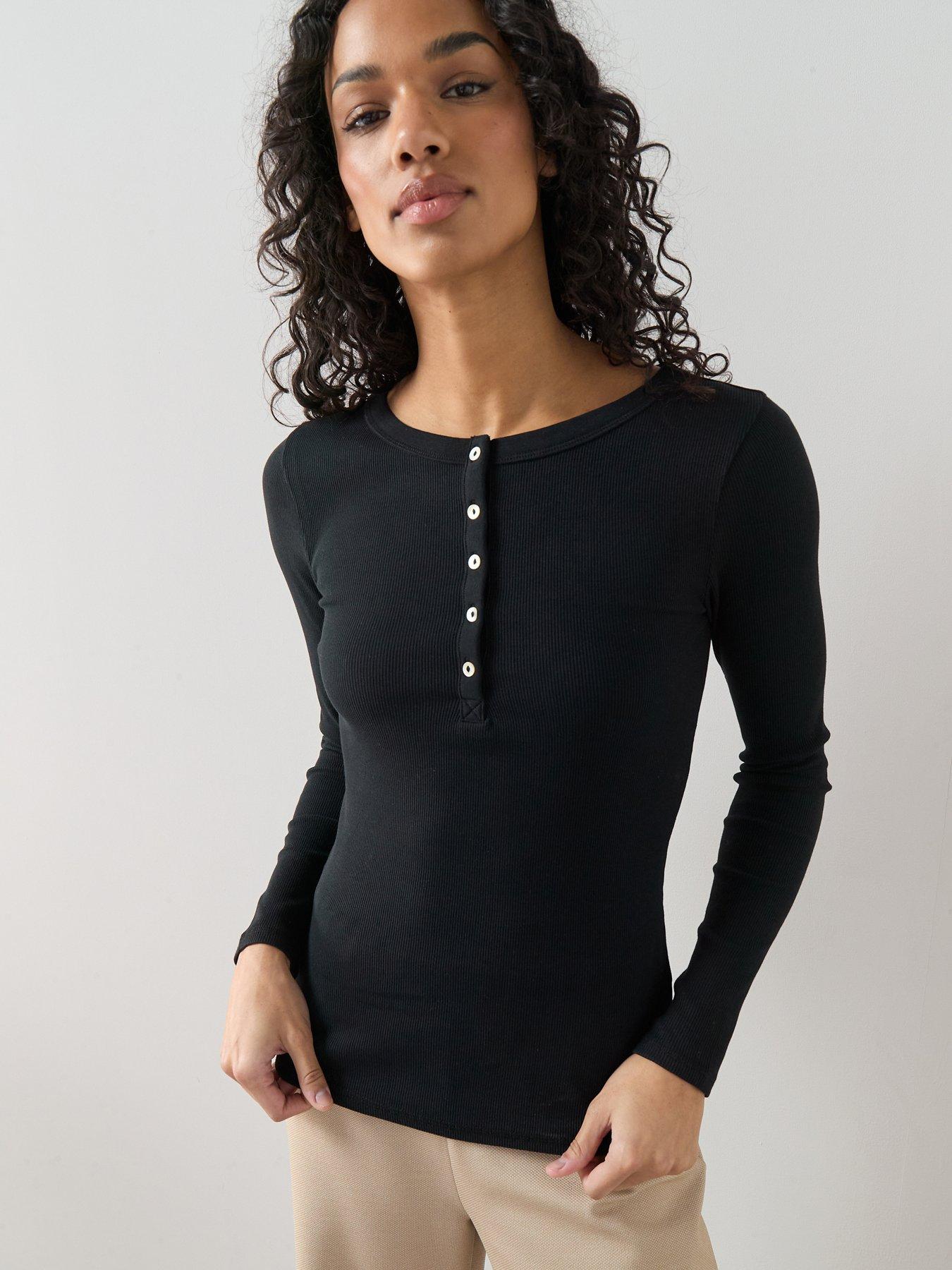 V by Very Long Sleeve Henley - Black