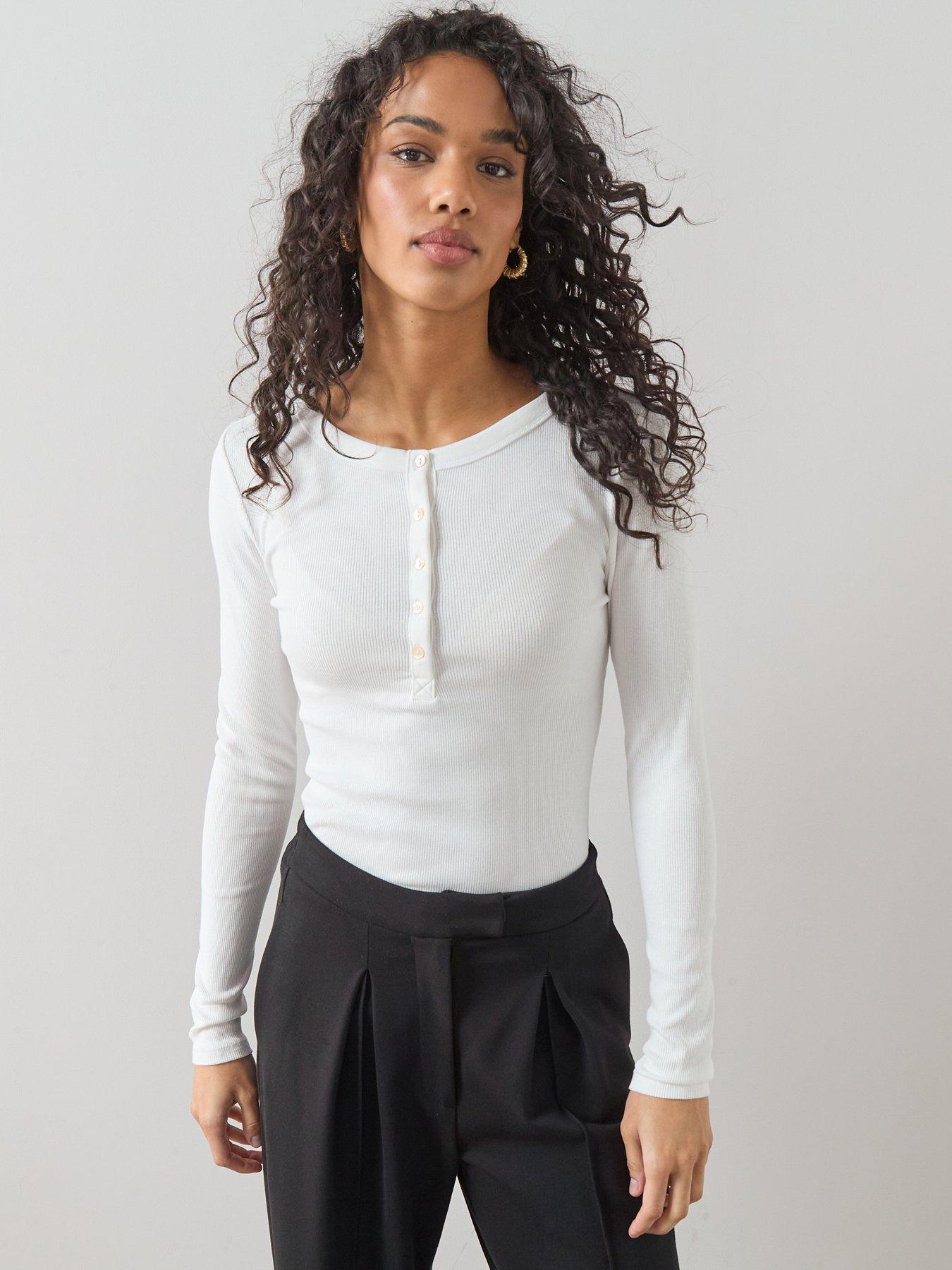 V by Very Long Sleeve Henley T-Shirt - White