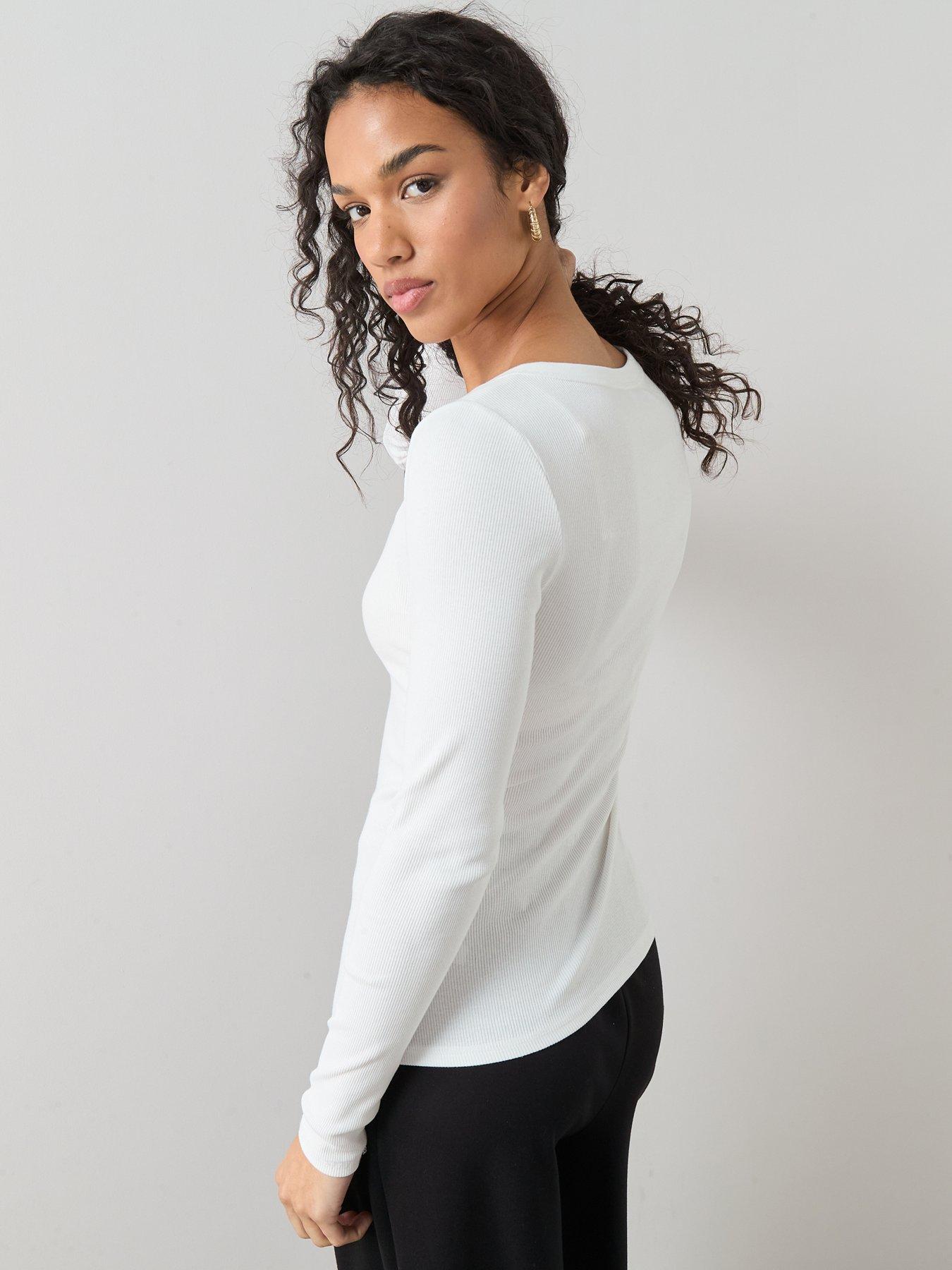  image of v-by-very-long-sleeve-henley-t-shirt-white