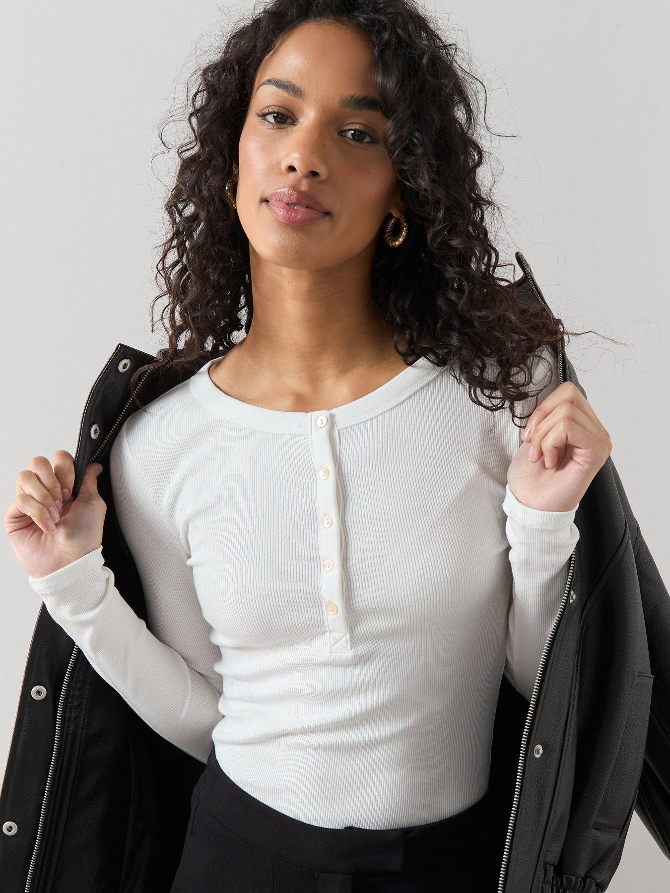  image of v-by-very-long-sleeve-henley-t-shirt-white