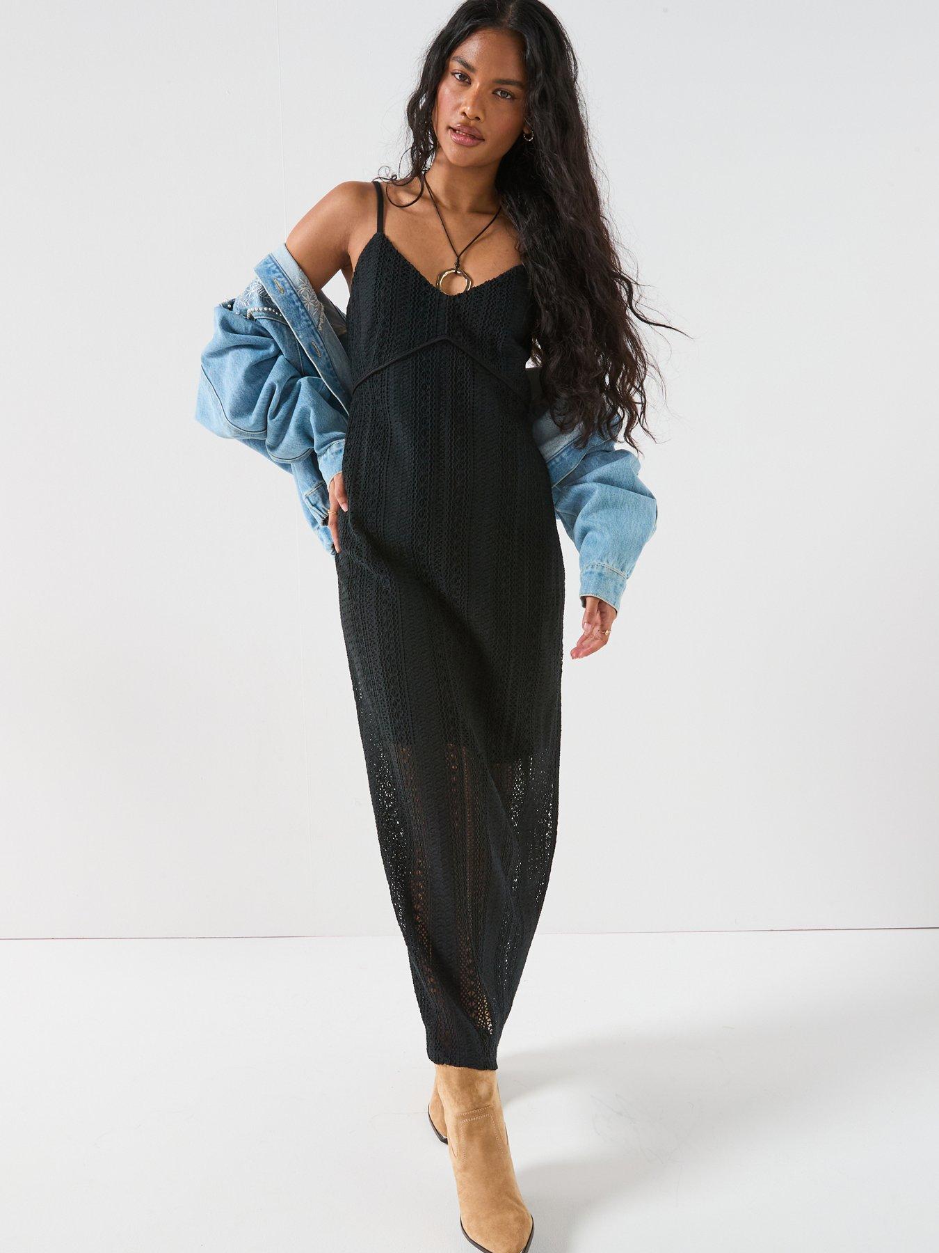 undefined Strappy Lace Maxi - Black