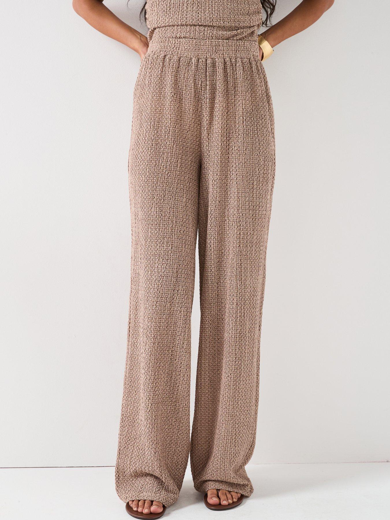 undefined Texture Wide Leg Co-ord Trousers - Brown