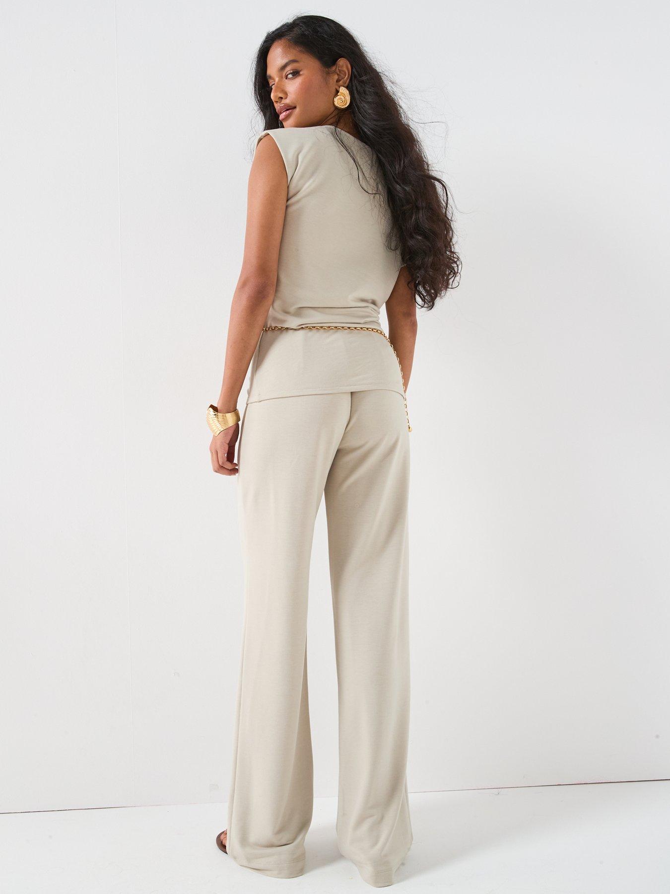 Image 2 of 6 of V by Very Drape Top Co-Ord - Taupe