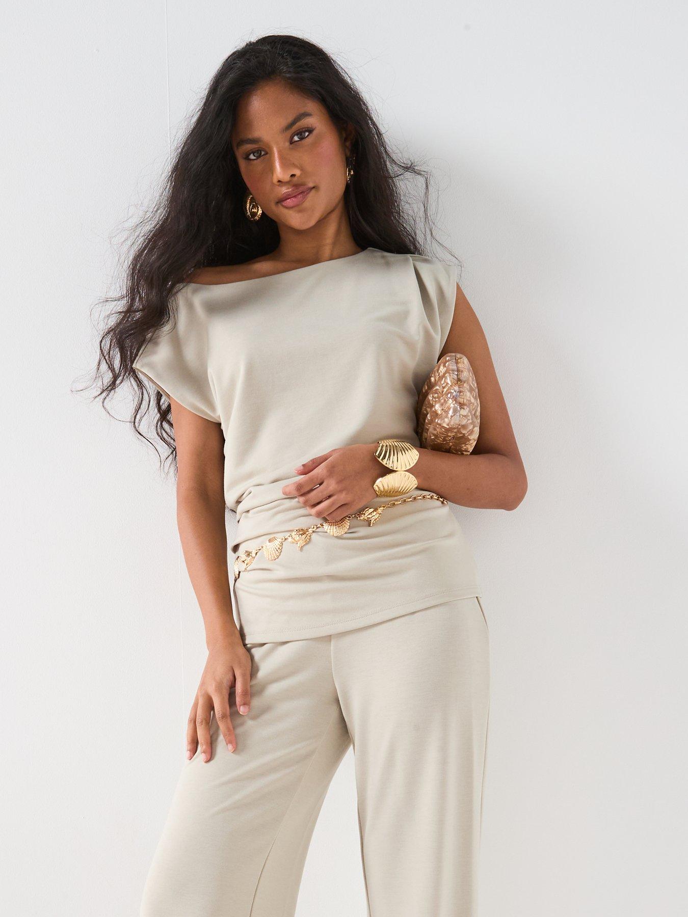 Image 6 of 6 of V by Very Drape Top Co-Ord - Taupe