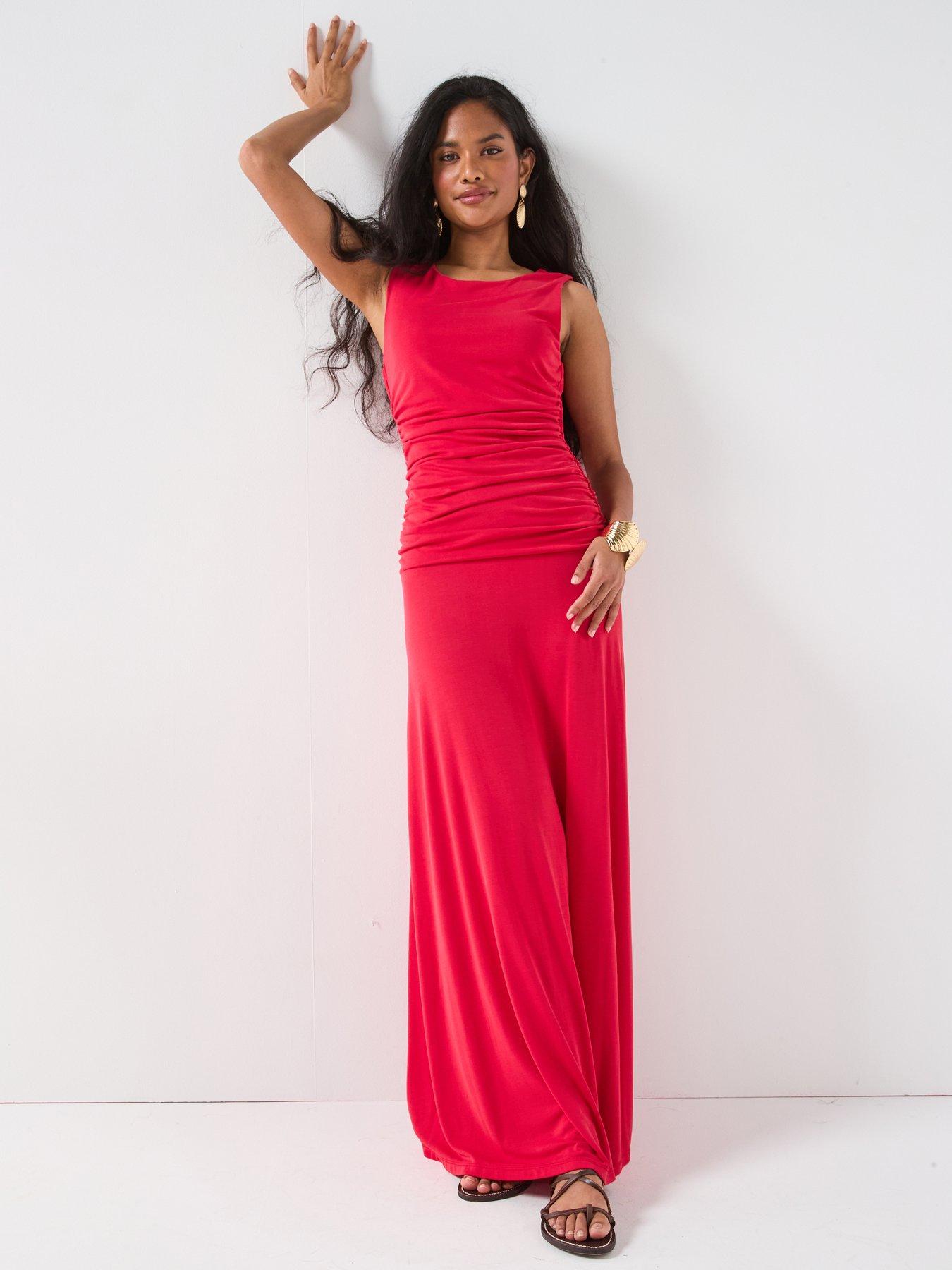Image 3 of 6 of V by Very Drape Ruched Detail Dress - Red