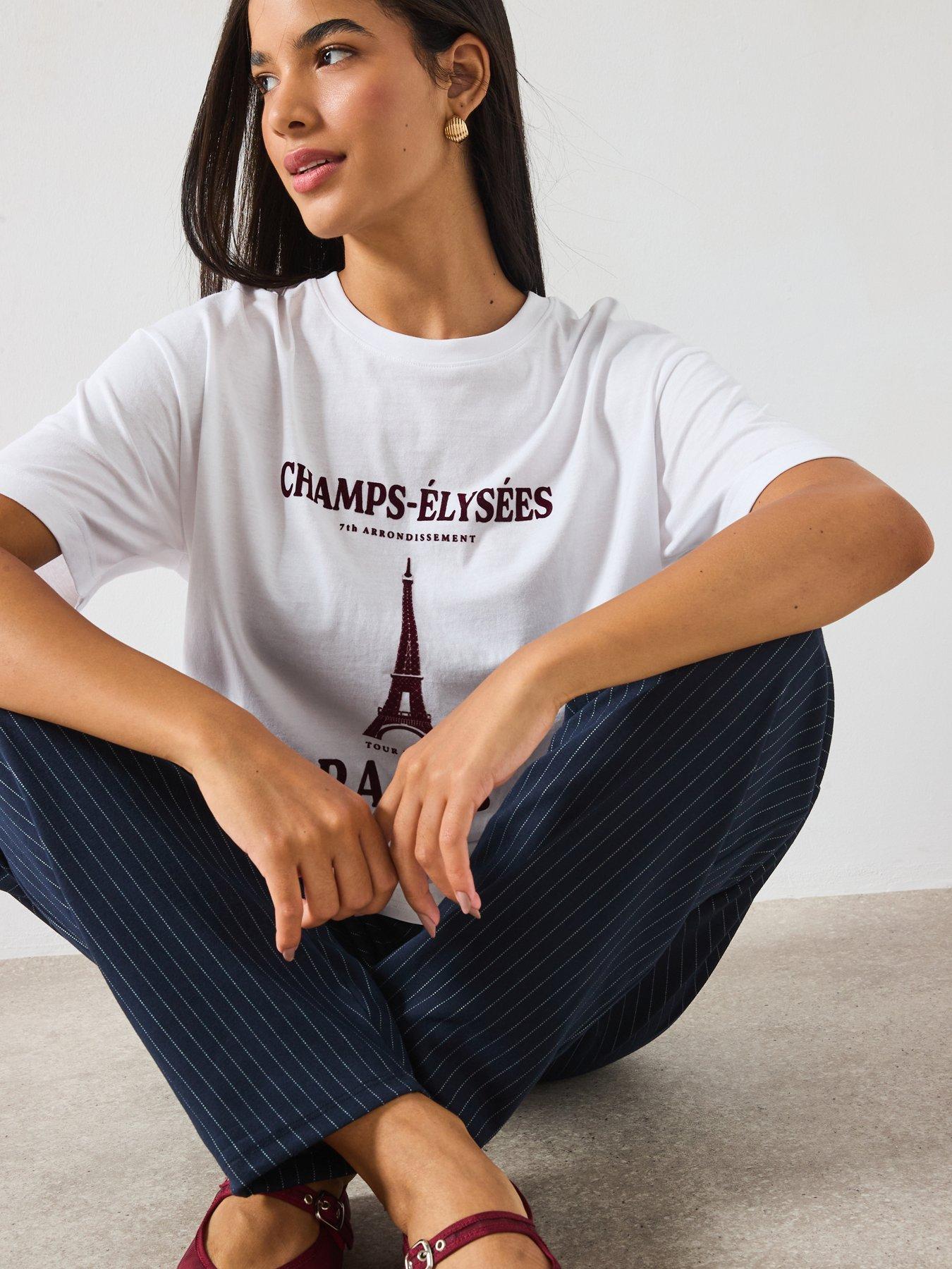 Image 4 of 6 of V by Very Oversize Graphic Paris T-Shirt - White