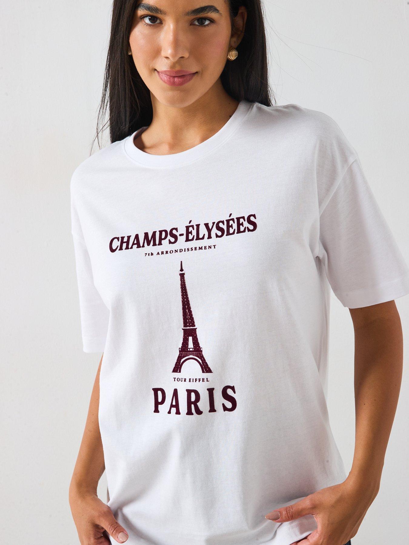 Image 6 of 6 of V by Very Oversize Graphic Paris T-Shirt - White