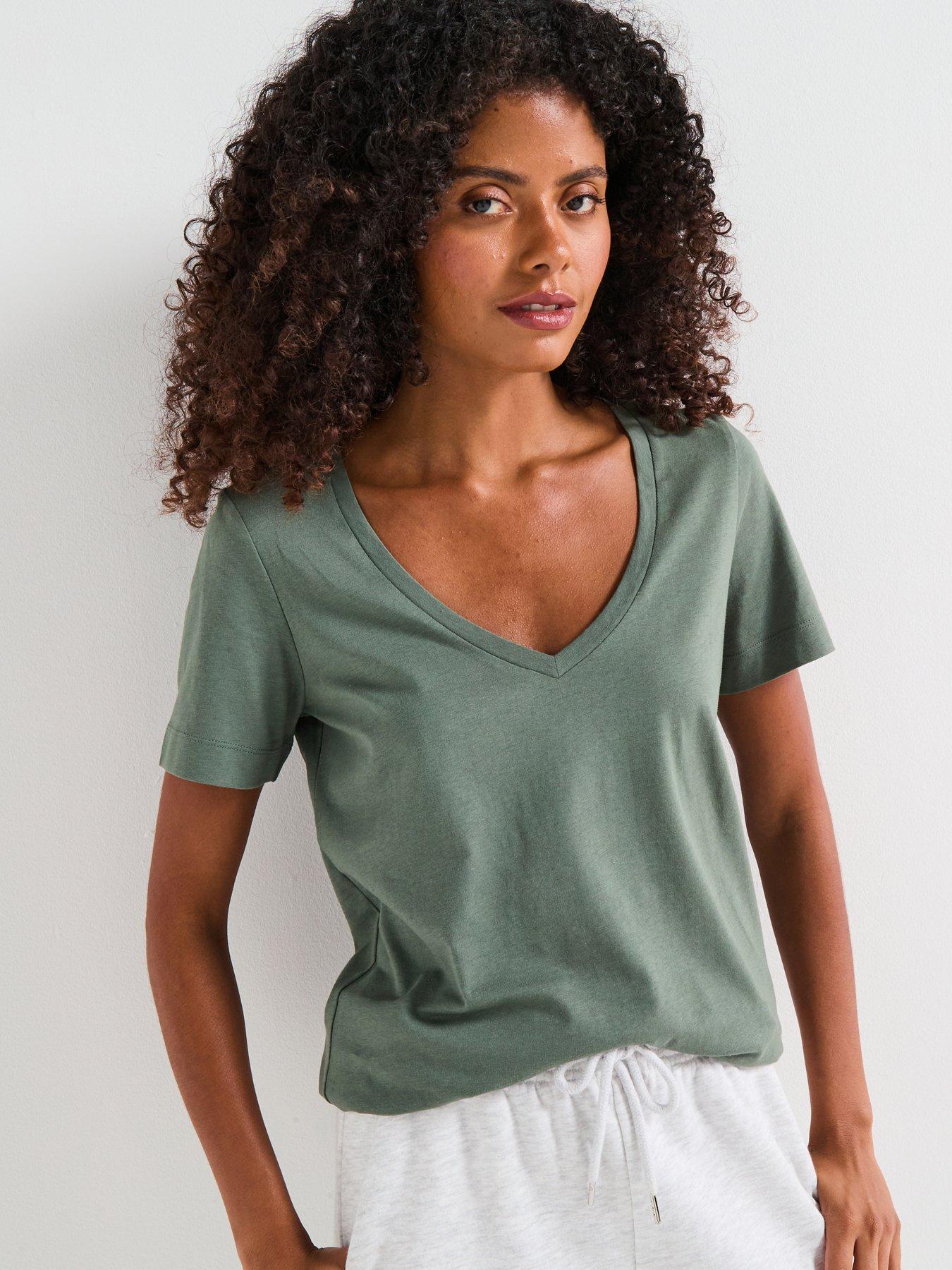 v-by-very-v-neck-tee-green