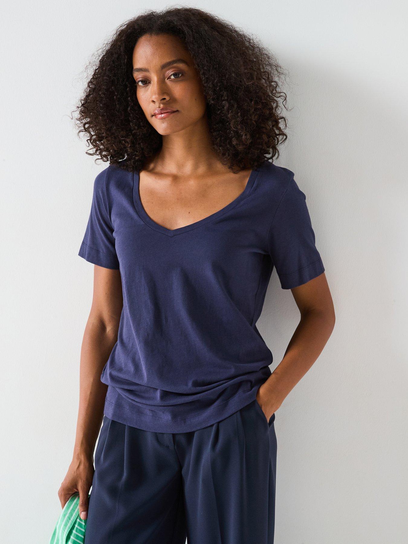 undefined V Neck T-Shirt - Navy