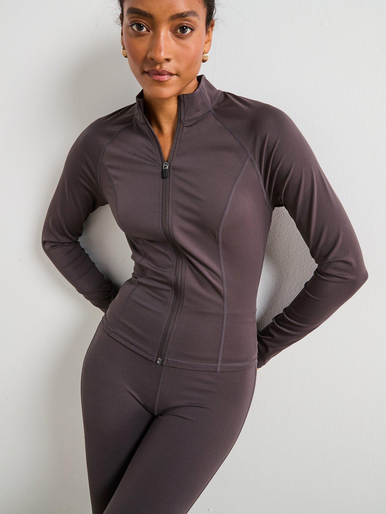  image of v-by-very-zip-through-althleisure-jacket-brown