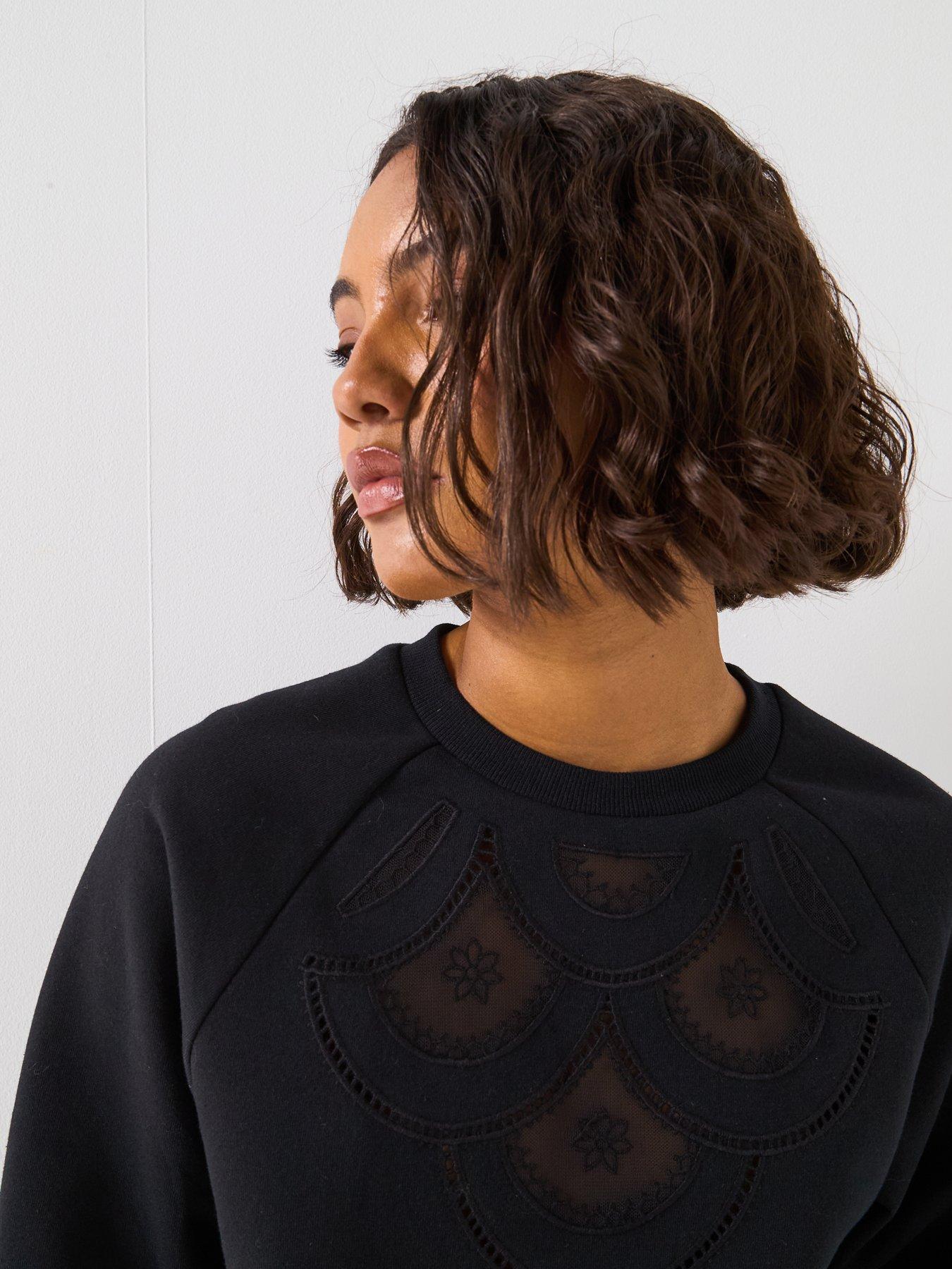 Image 4 of 6 of V by Very Cut Out Mesh Sweat - Black