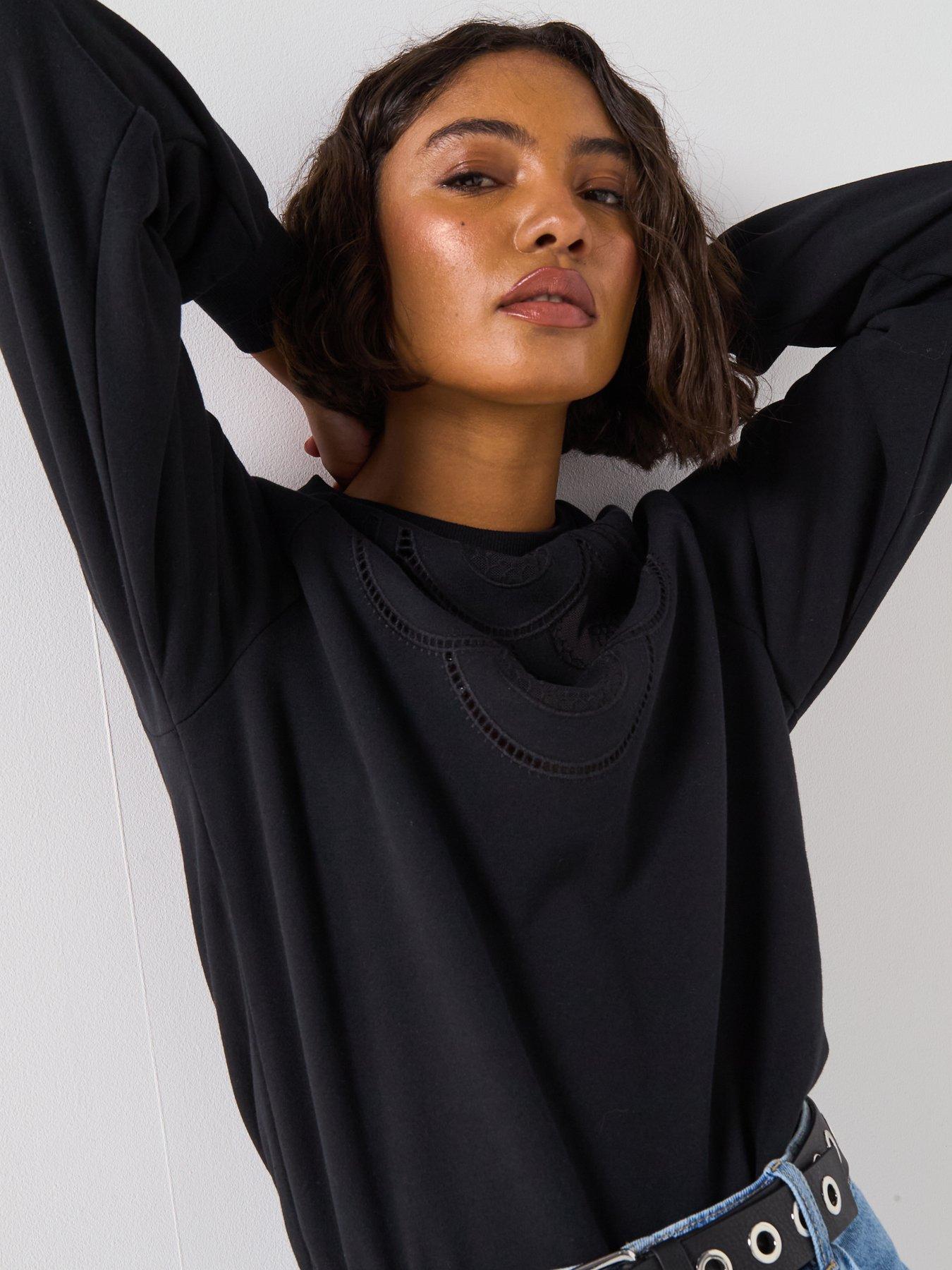 Image 5 of 6 of V by Very Cut Out Mesh Sweat - Black