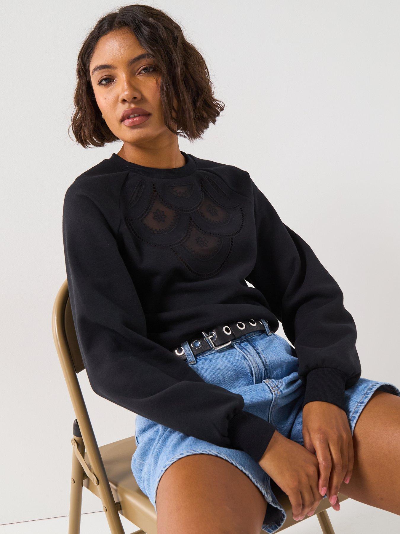 Image 6 of 6 of V by Very Cut Out Mesh Sweat - Black