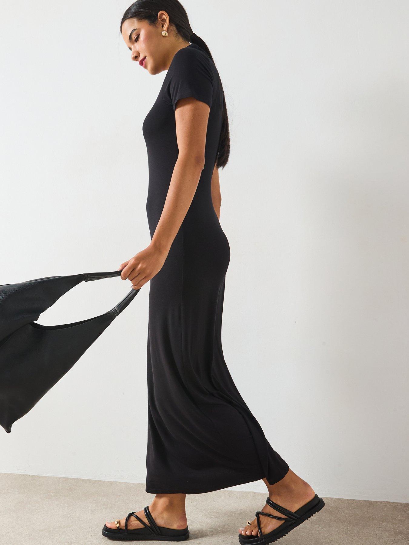  image of v-by-very-viscose-drape-maxi-dress-black