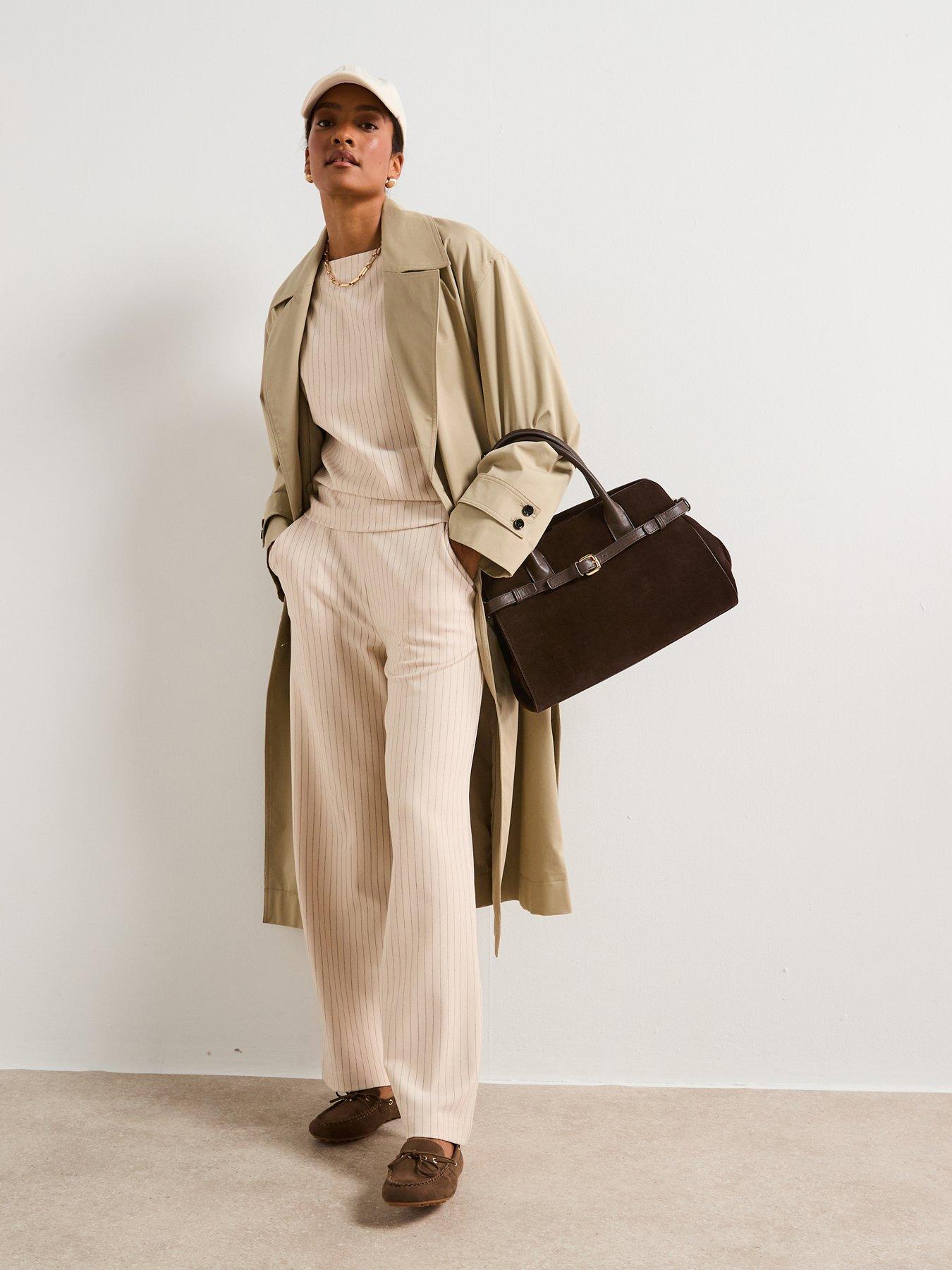 V by Very Pinstripe Wide Leg Trousers - Cream