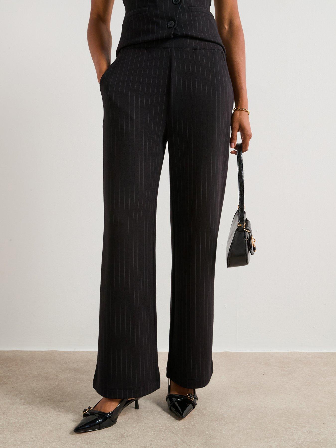 undefined Pinstripe Trousers - Black