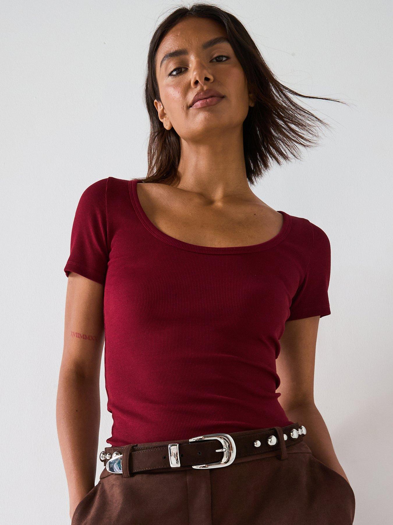 undefined Scoop Rib Tee - Burgundy