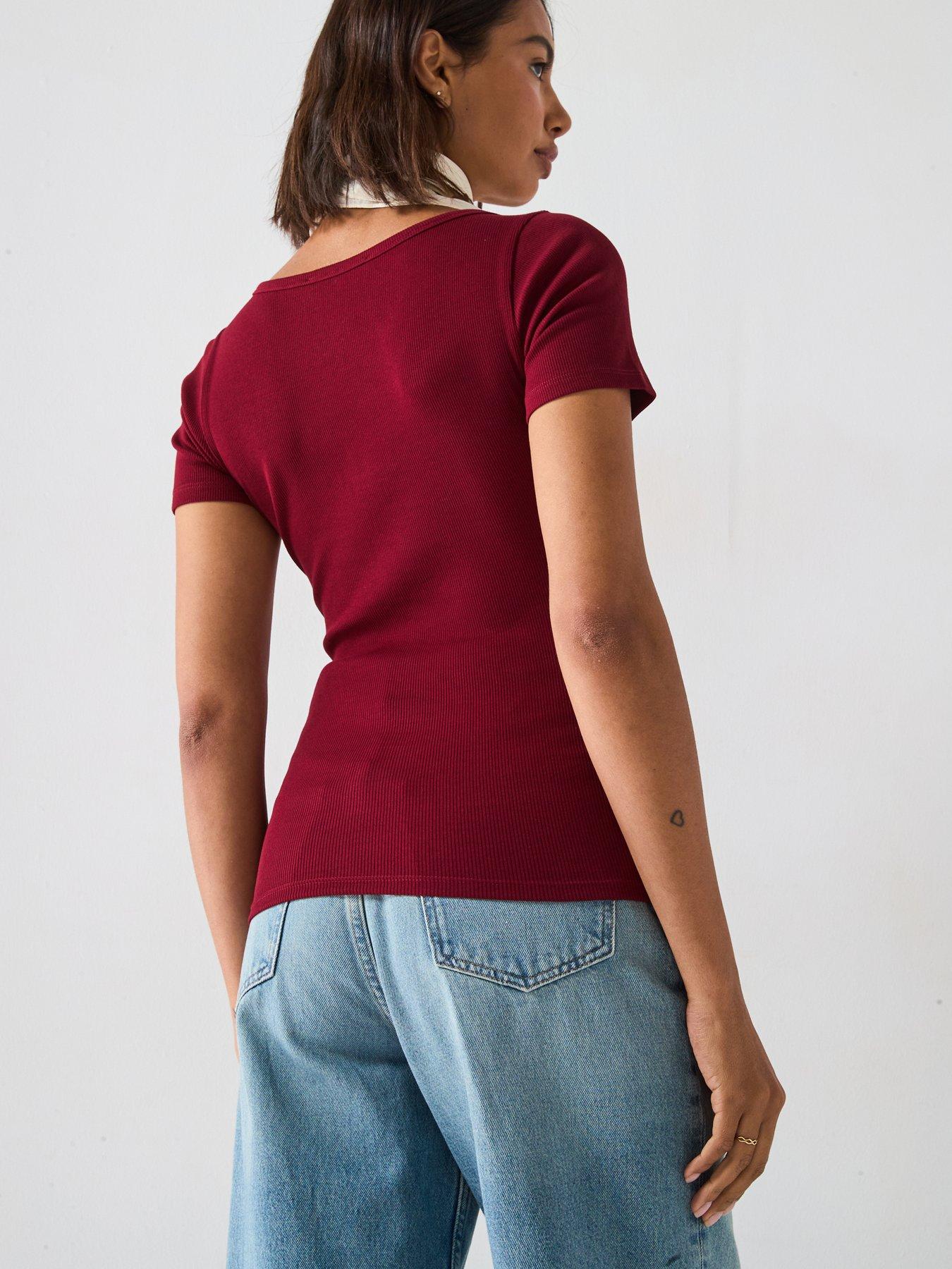 Image 2 of 6 of V by Very Scoop Rib Tee - Burgundy